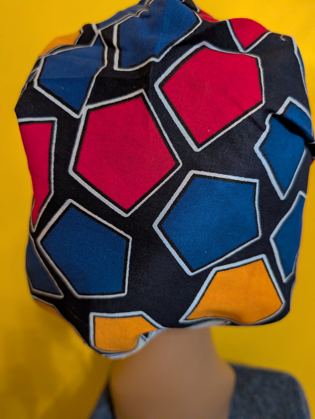 Blue/Gold/White Satin Lined Bouffant Style Hat