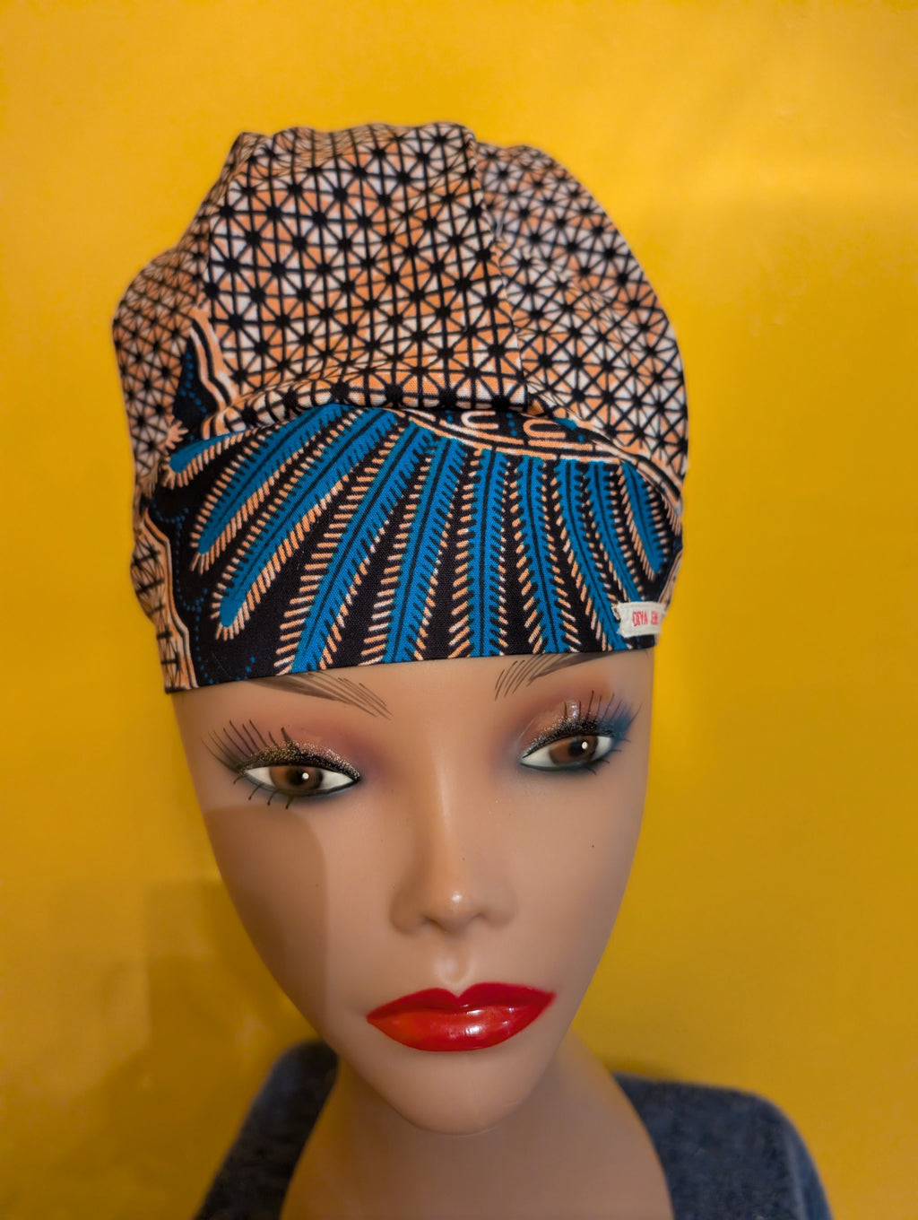 Blue/Tan/Black/White Satin Lined Bouffant Style Hat