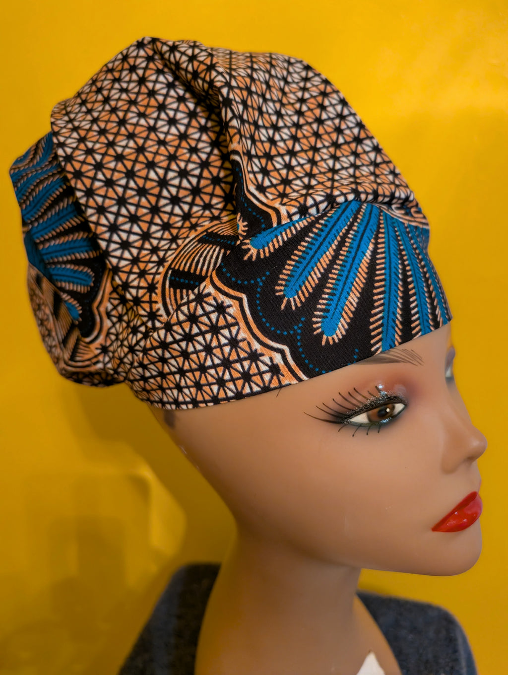 Blue/Tan/Black/White Satin Lined Bouffant Style Hat