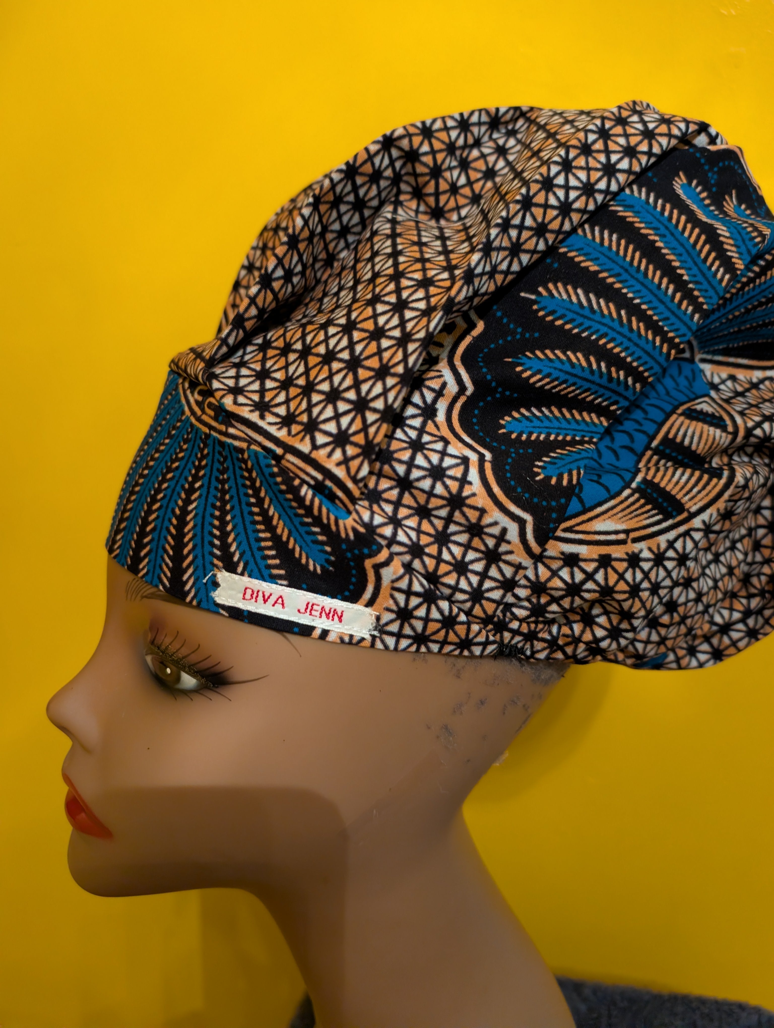 Blue/Tan/Black/White Satin Lined Bouffant Style Hat