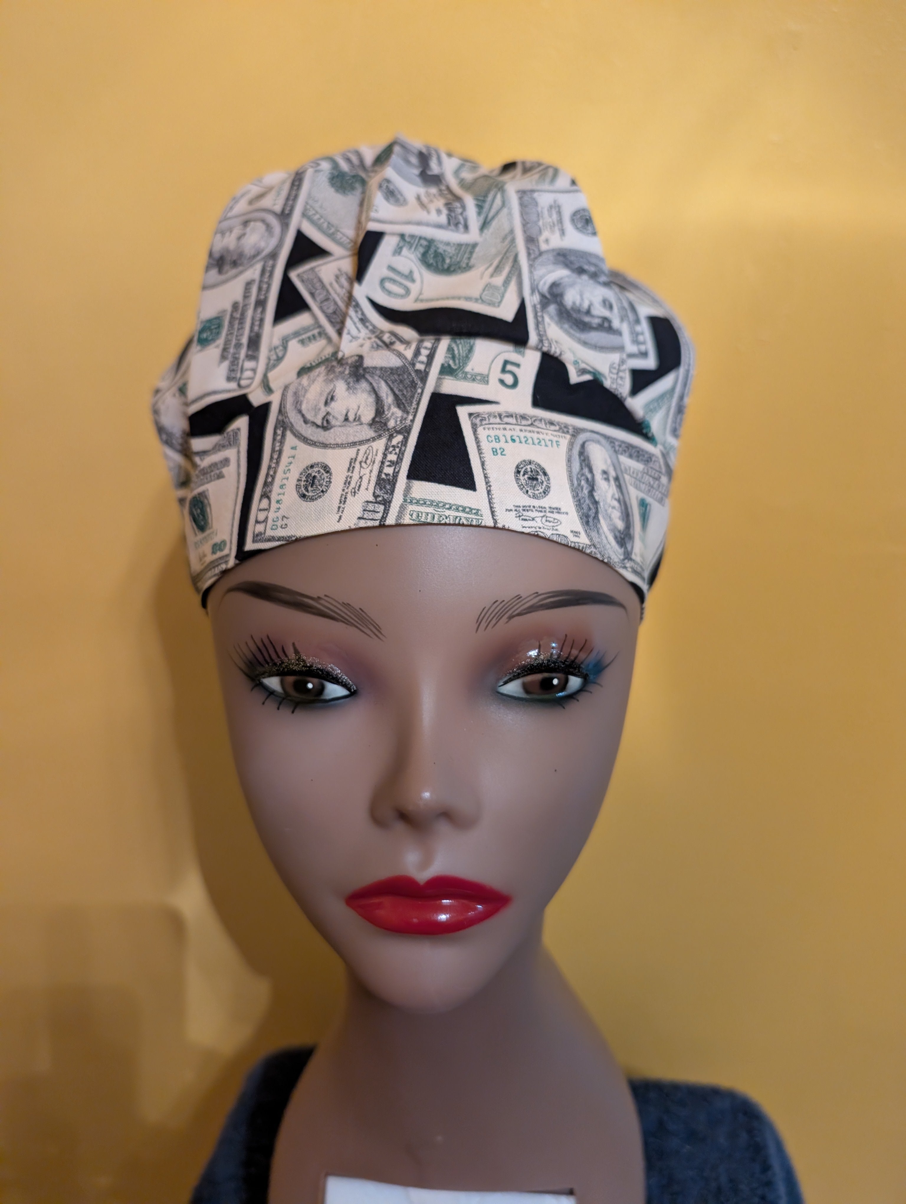 Green/Black Money Themed Satin Lined Bouffant Style Hat