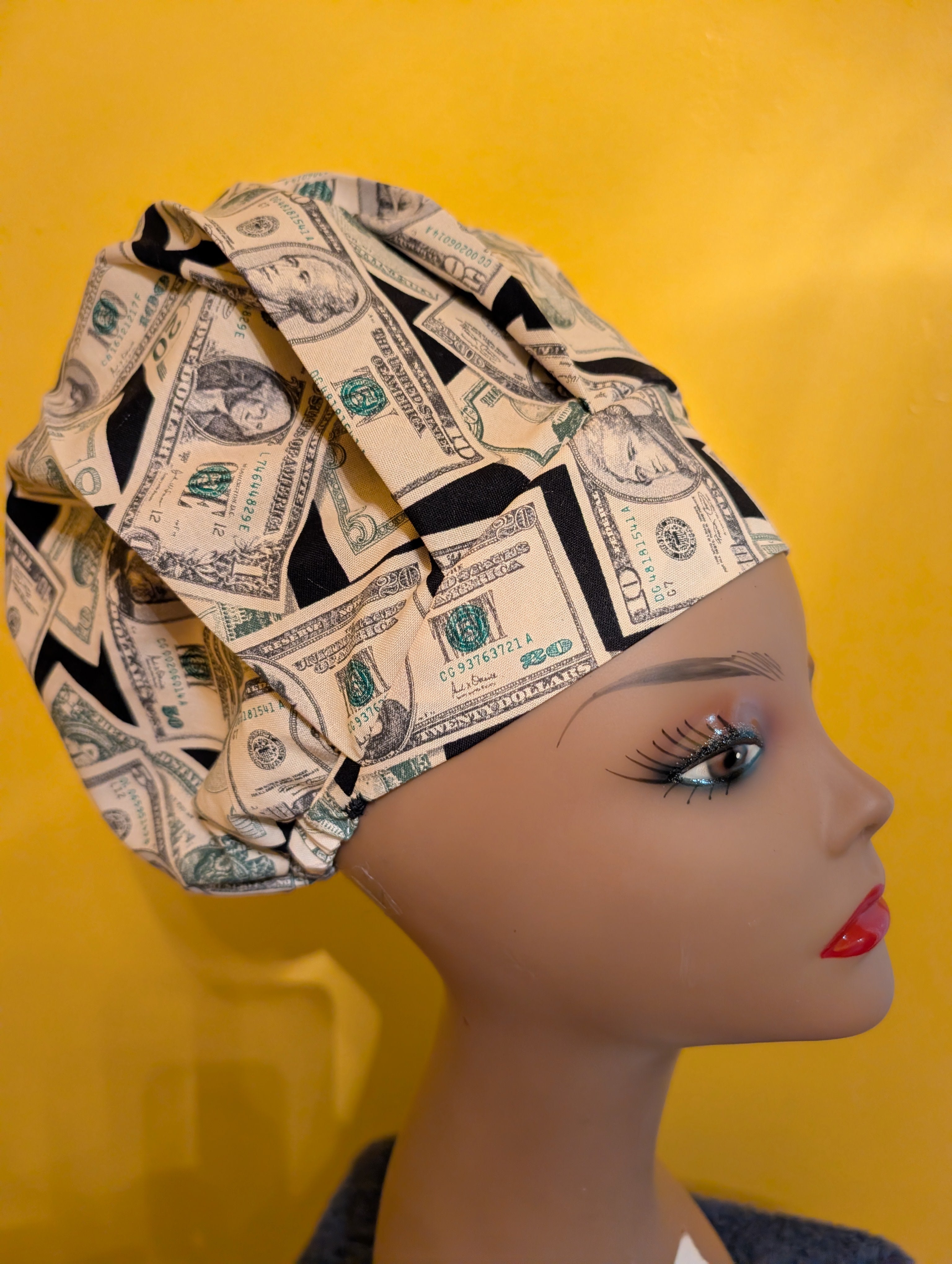 Green/Black Money Themed Satin Lined Bouffant Style Hat
