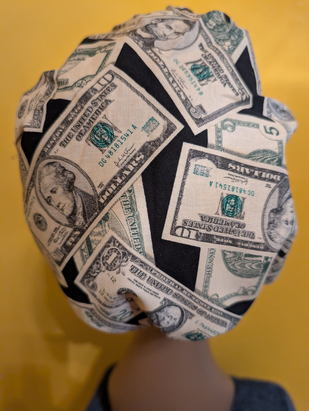 Green/Black Money Themed Satin Lined Bouffant Style Hat