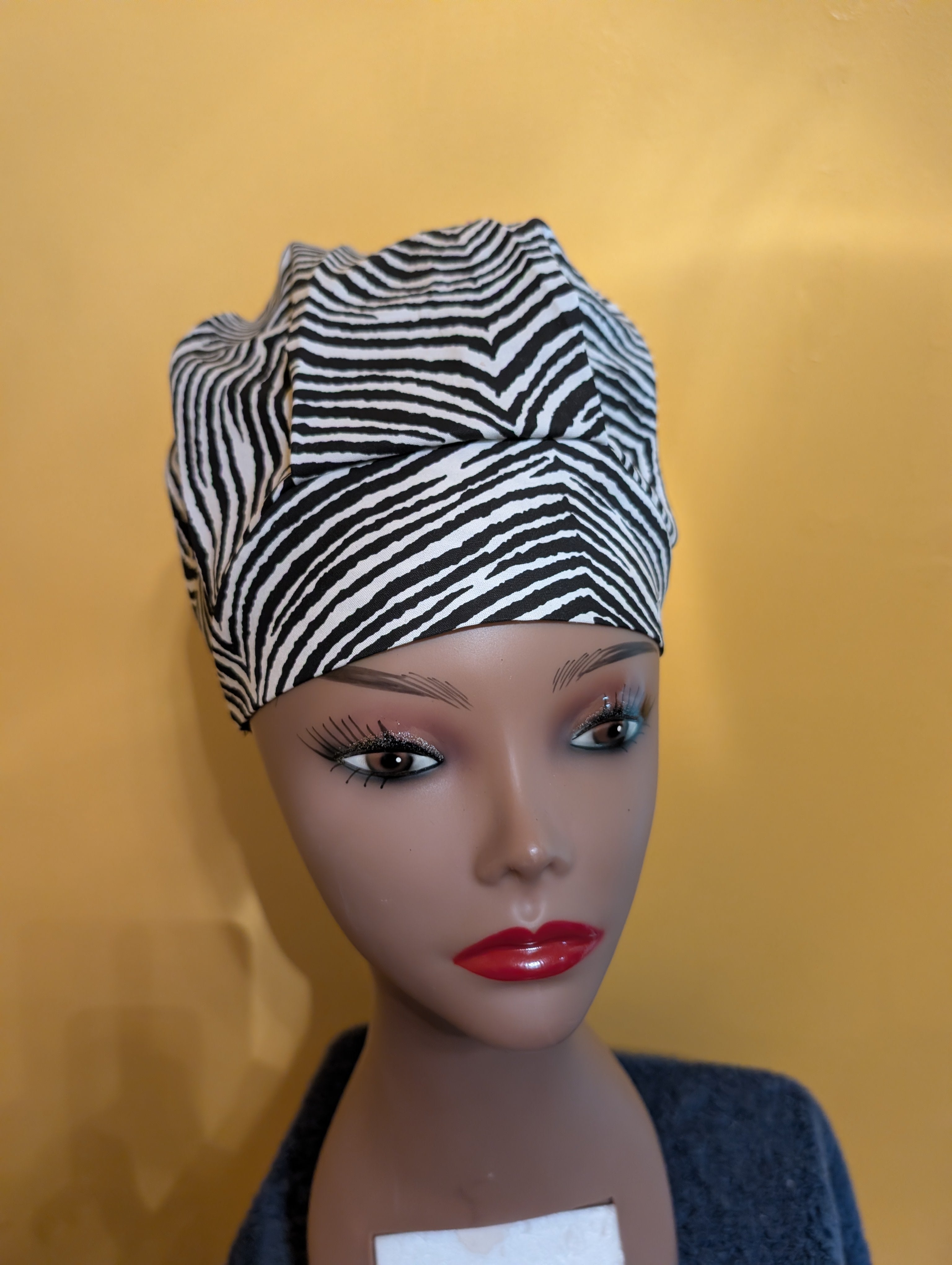 Black/White Zebra Themed Satin Lined Bouffant Style Hat