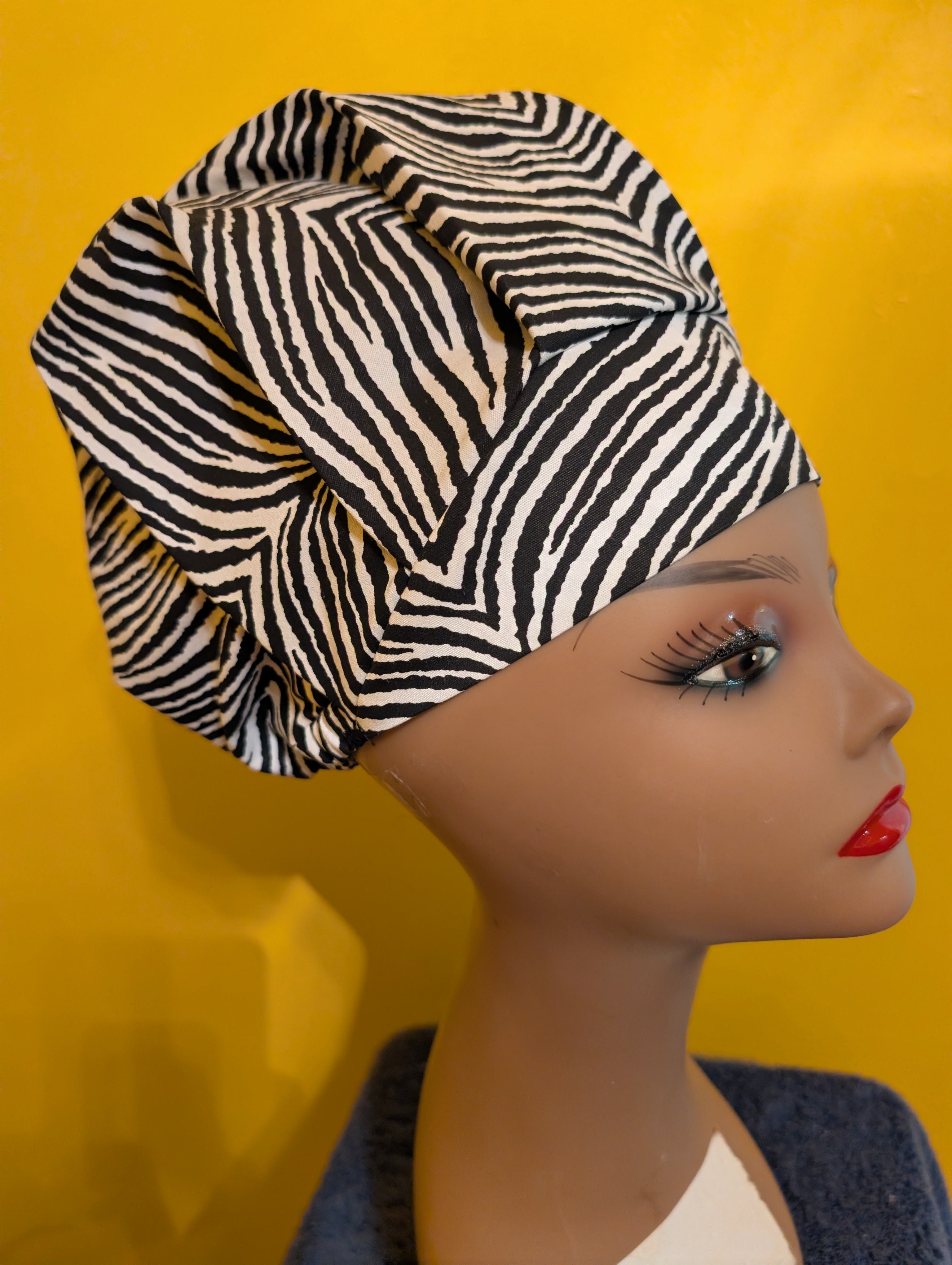 Black/White Zebra Themed Satin Lined Bouffant Style Hat