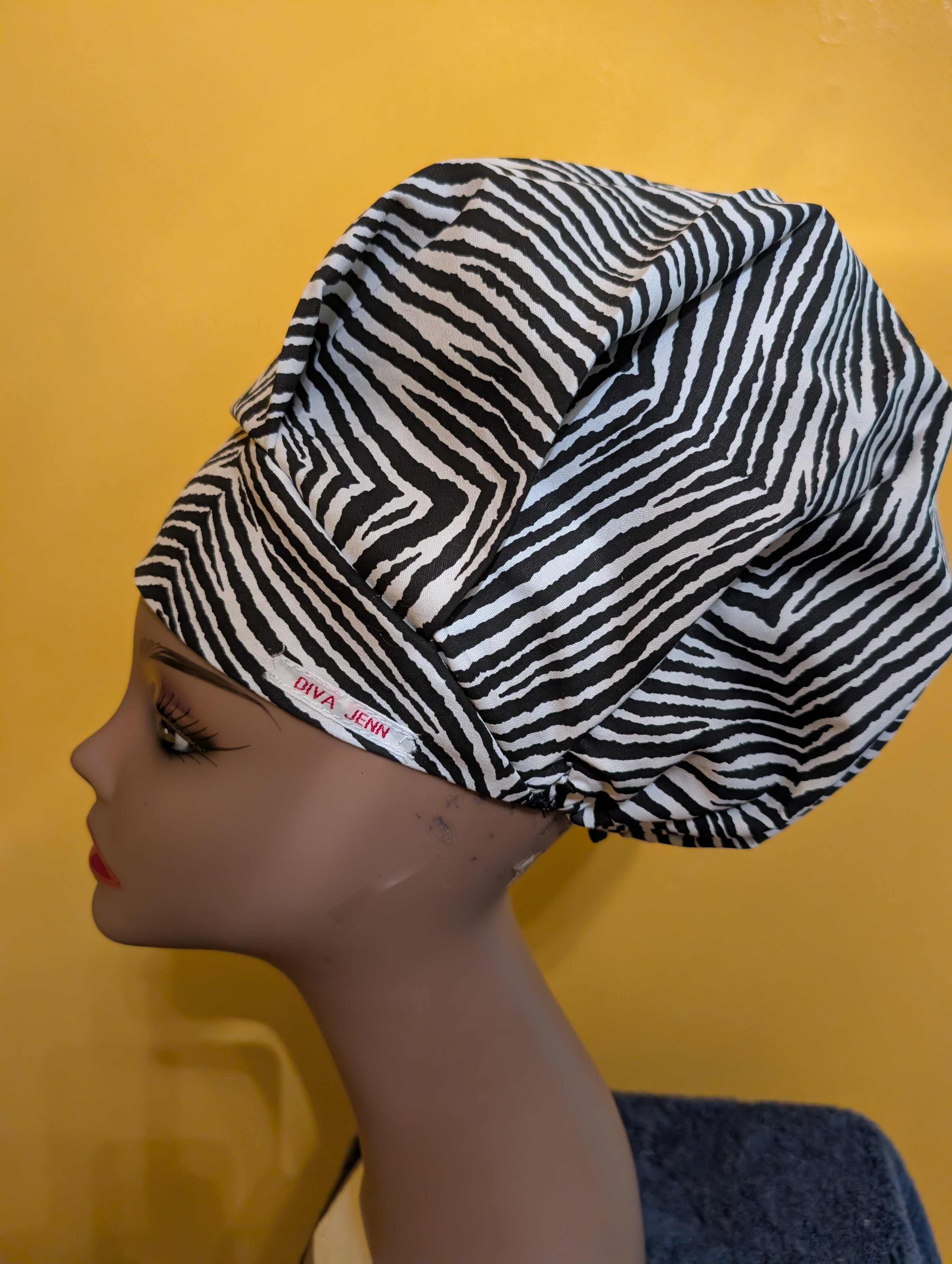 Black/White Zebra Themed Satin Lined Bouffant Style Hat