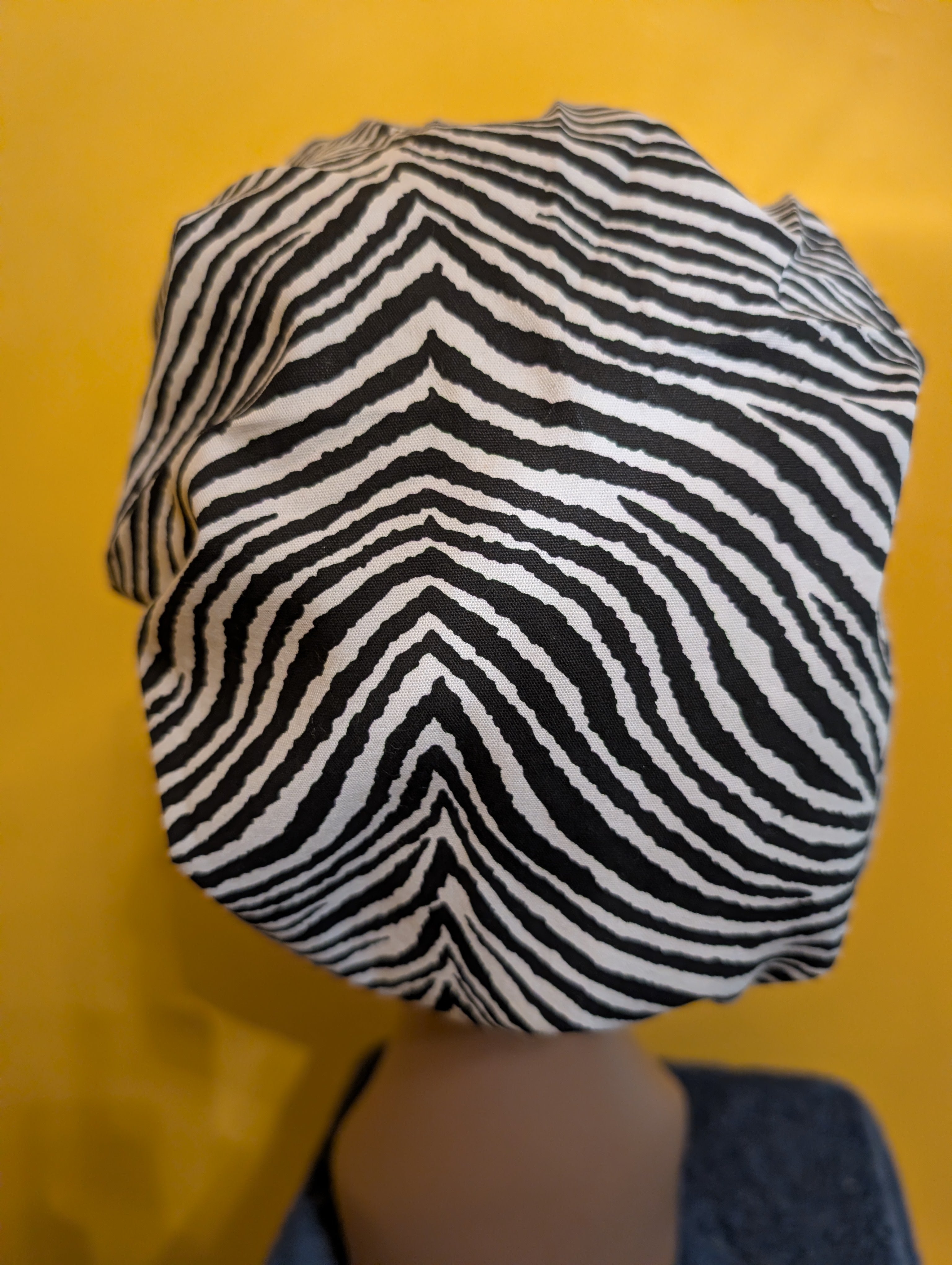 Black/White Zebra Themed Satin Lined Bouffant Style Hat