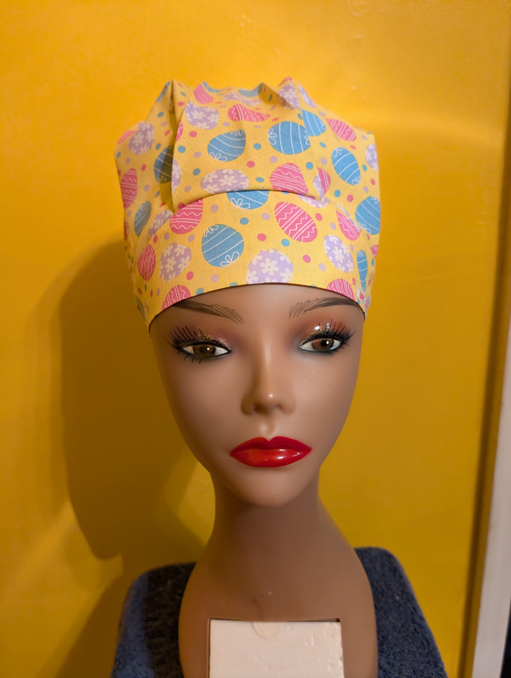 Yellow Easter Eggs Themed Satin Lined Bouffant Style Hat