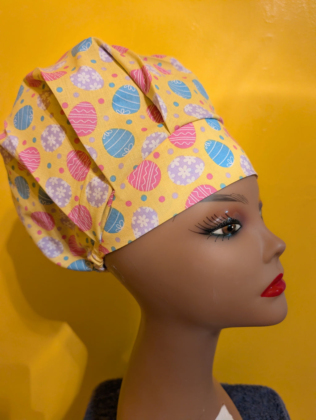 Yellow Easter Eggs Themed Satin Lined Bouffant Style Hat