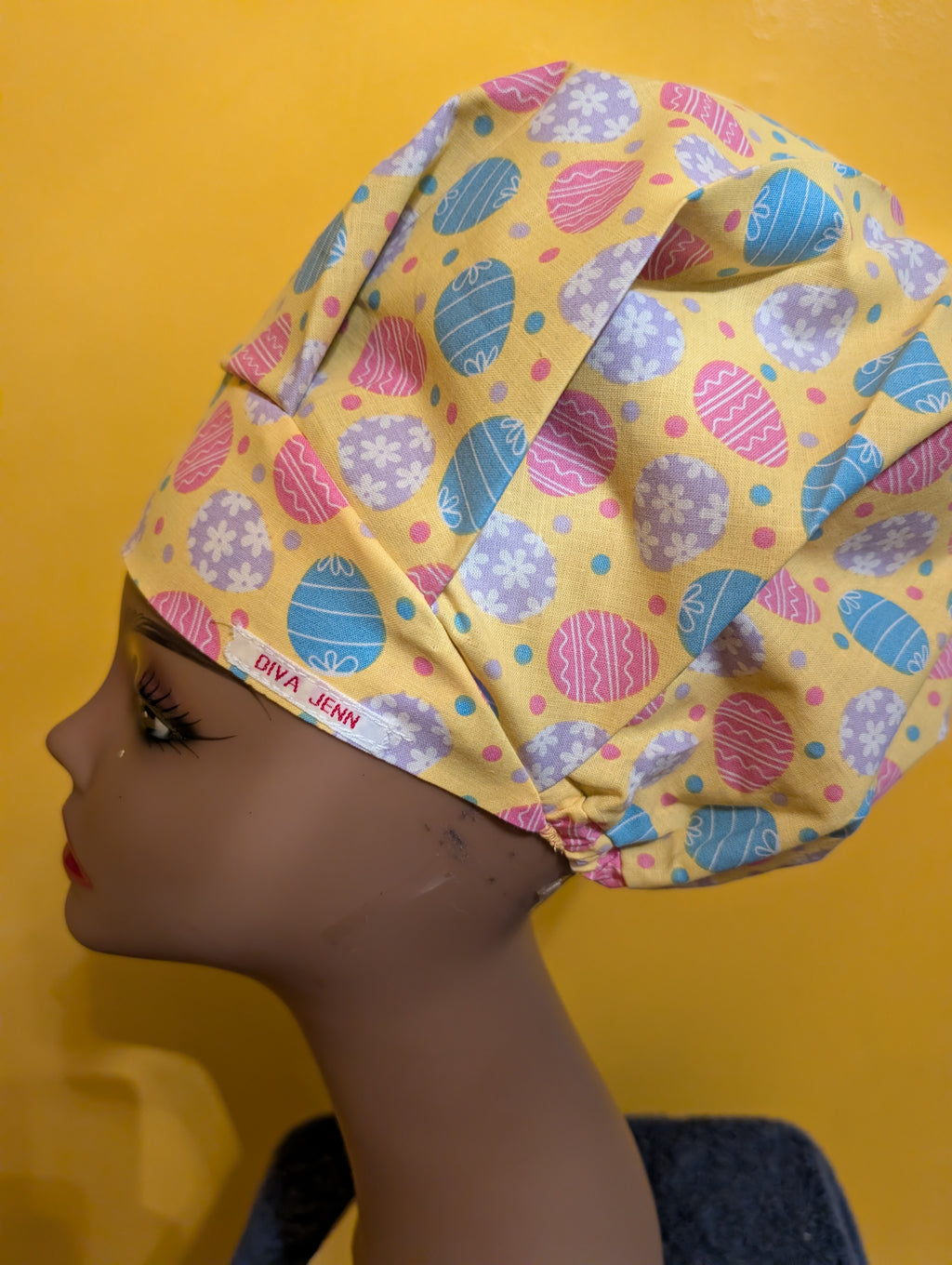 Yellow Easter Eggs Themed Satin Lined Bouffant Style Hat