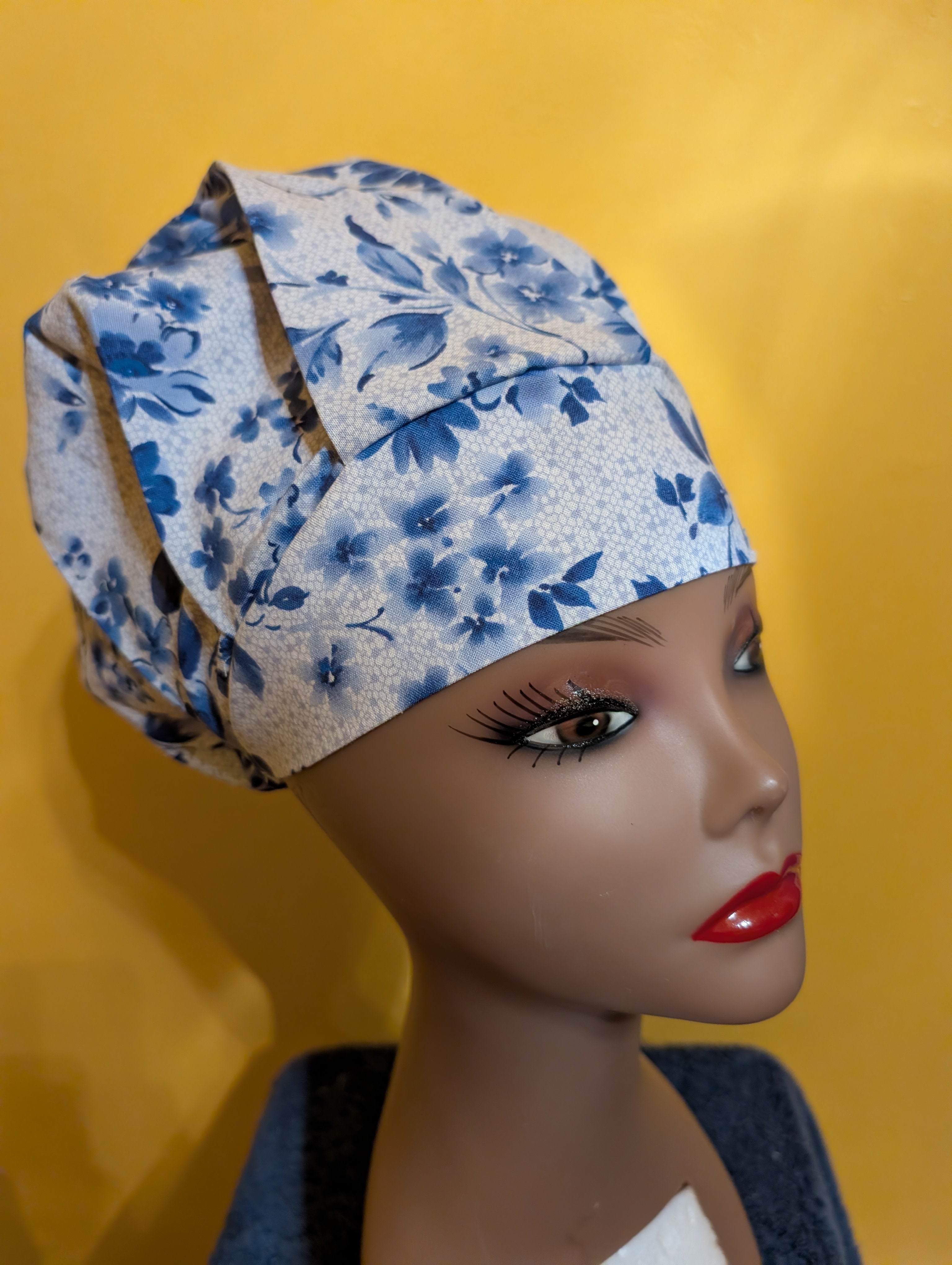 Blue/White Satin Lined Bouffant Style Hat