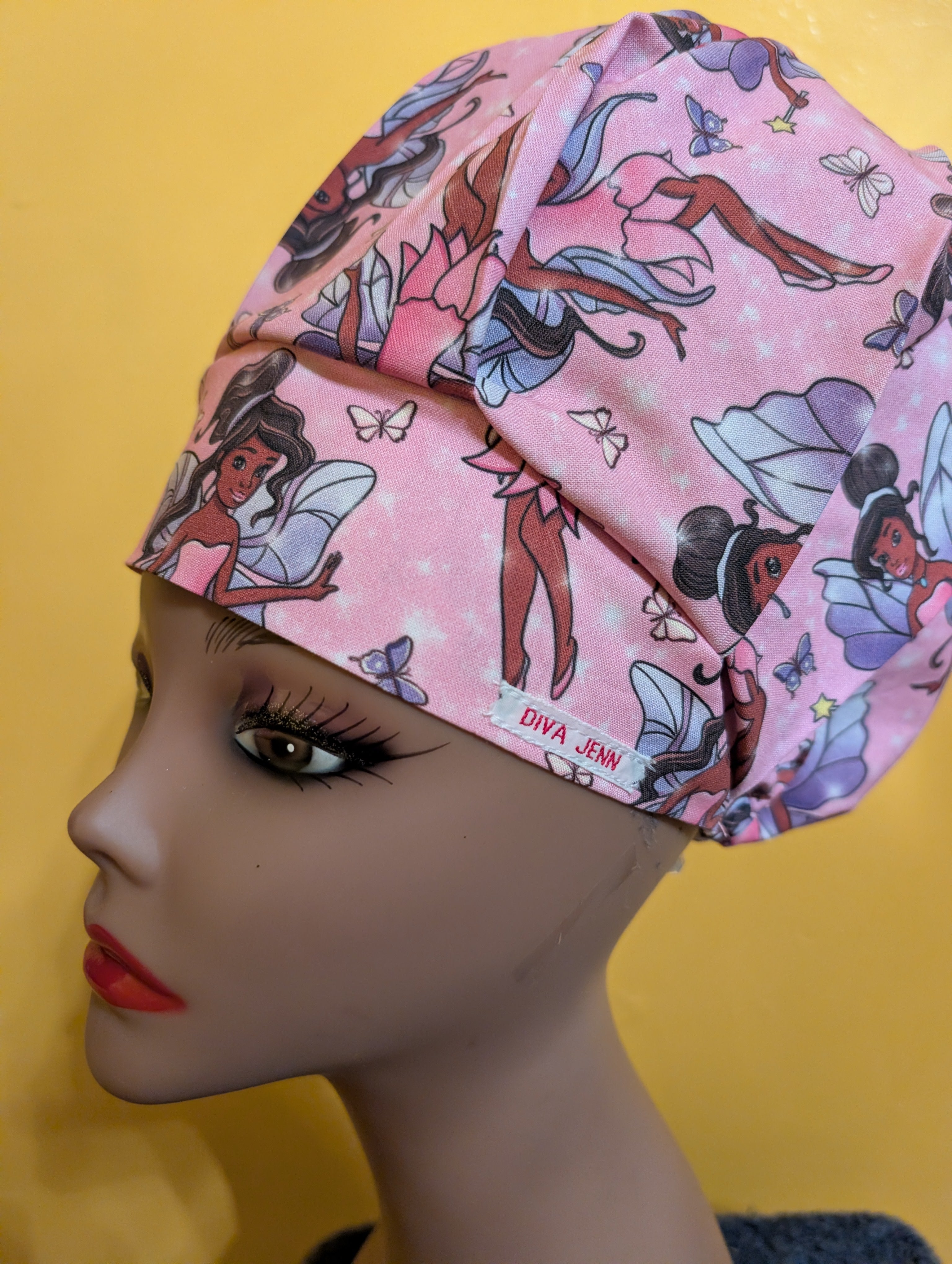 Pink African American Fairy Themed Satin Lined Bouffant Style Hat