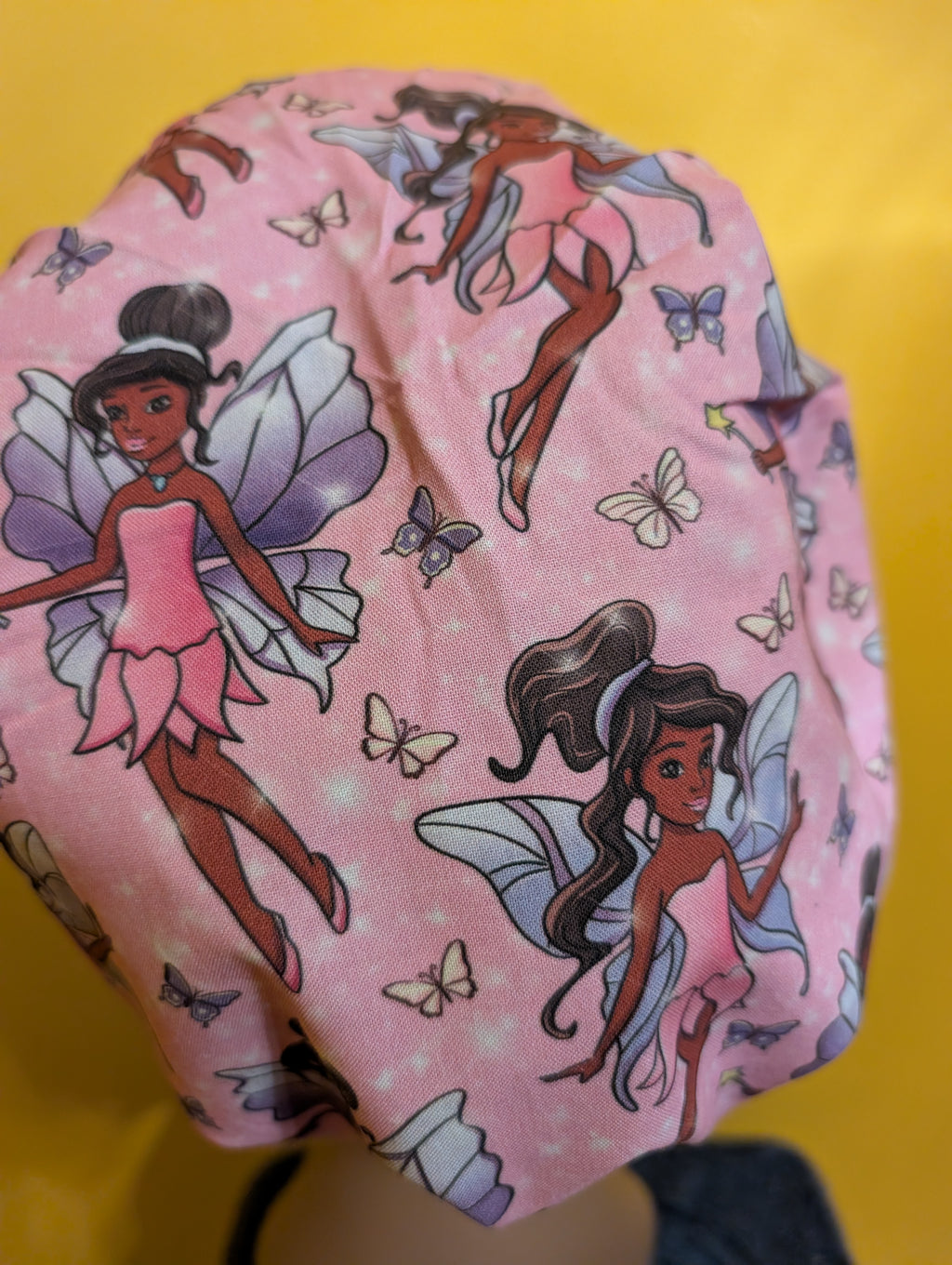 Pink African American Fairy Themed Satin Lined Bouffant Style Hat