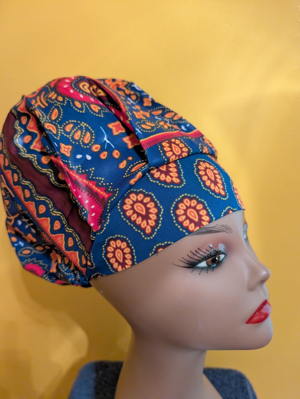 Blue/Gold Satin Lined Bouffant Style Hat