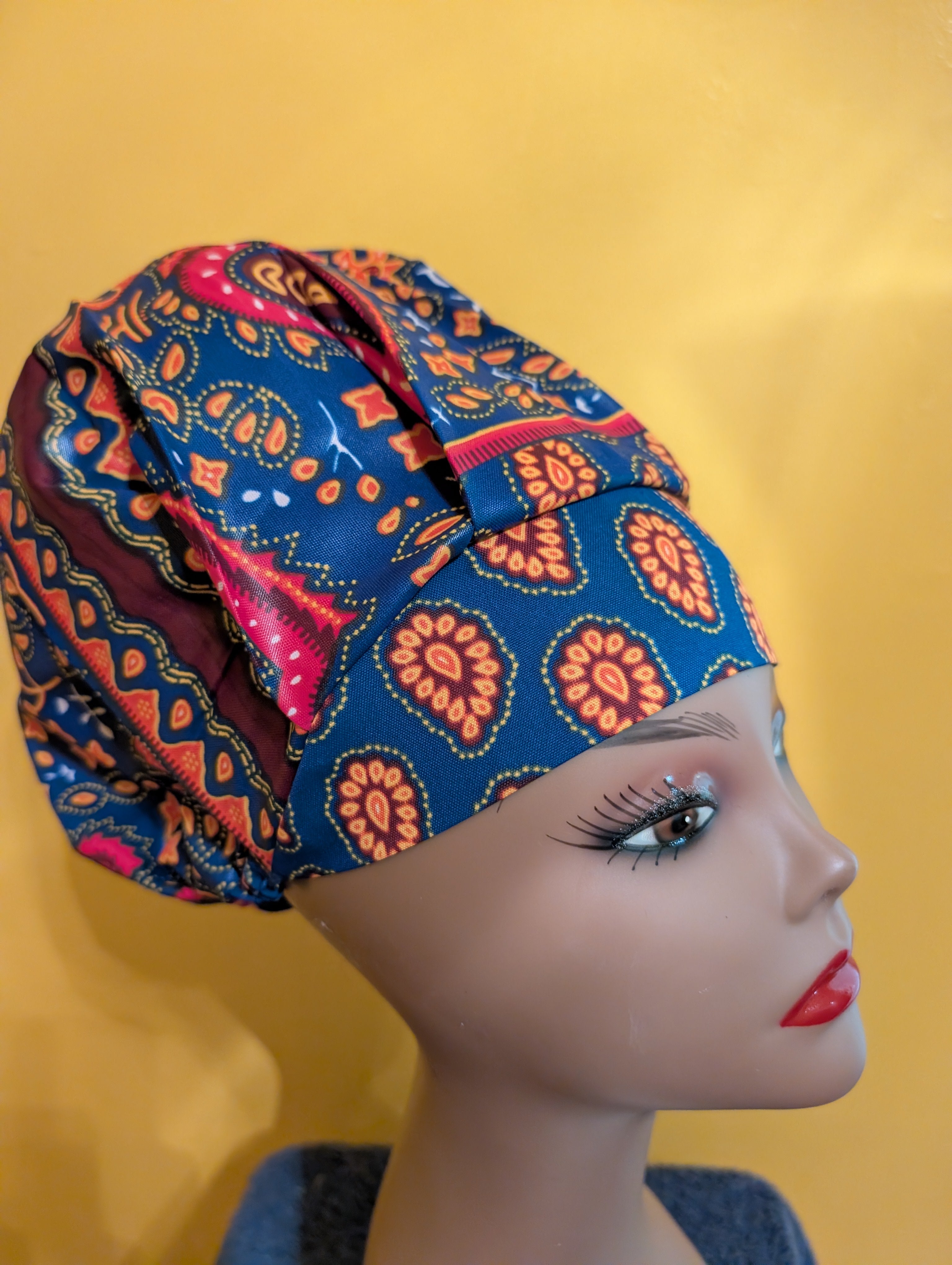 Blue/Gold Satin Lined Bouffant Style Hat