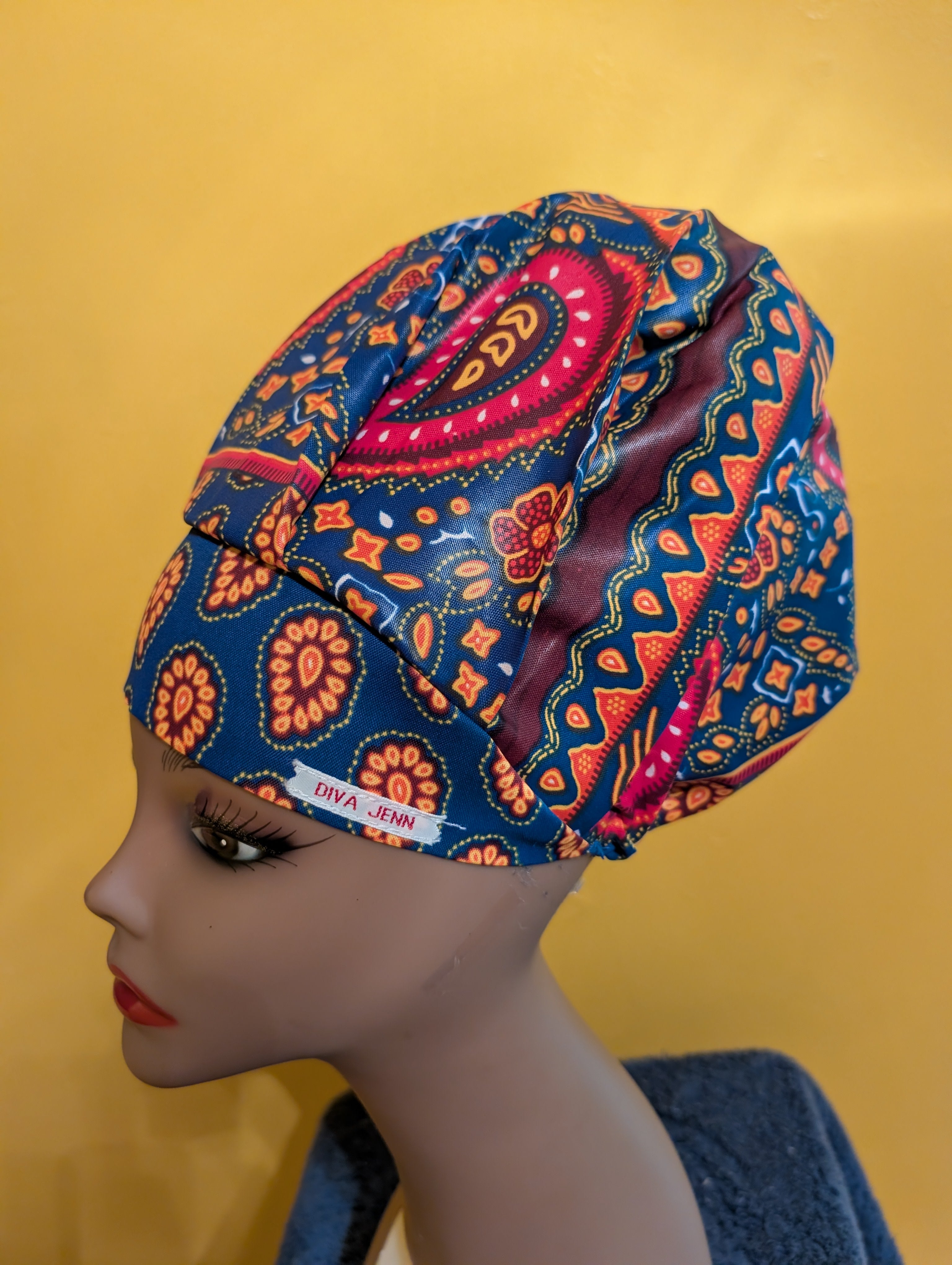 Blue/Gold Satin Lined Bouffant Style Hat