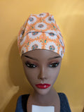 Orange/White flower Satin Style Bouffant Style Hat