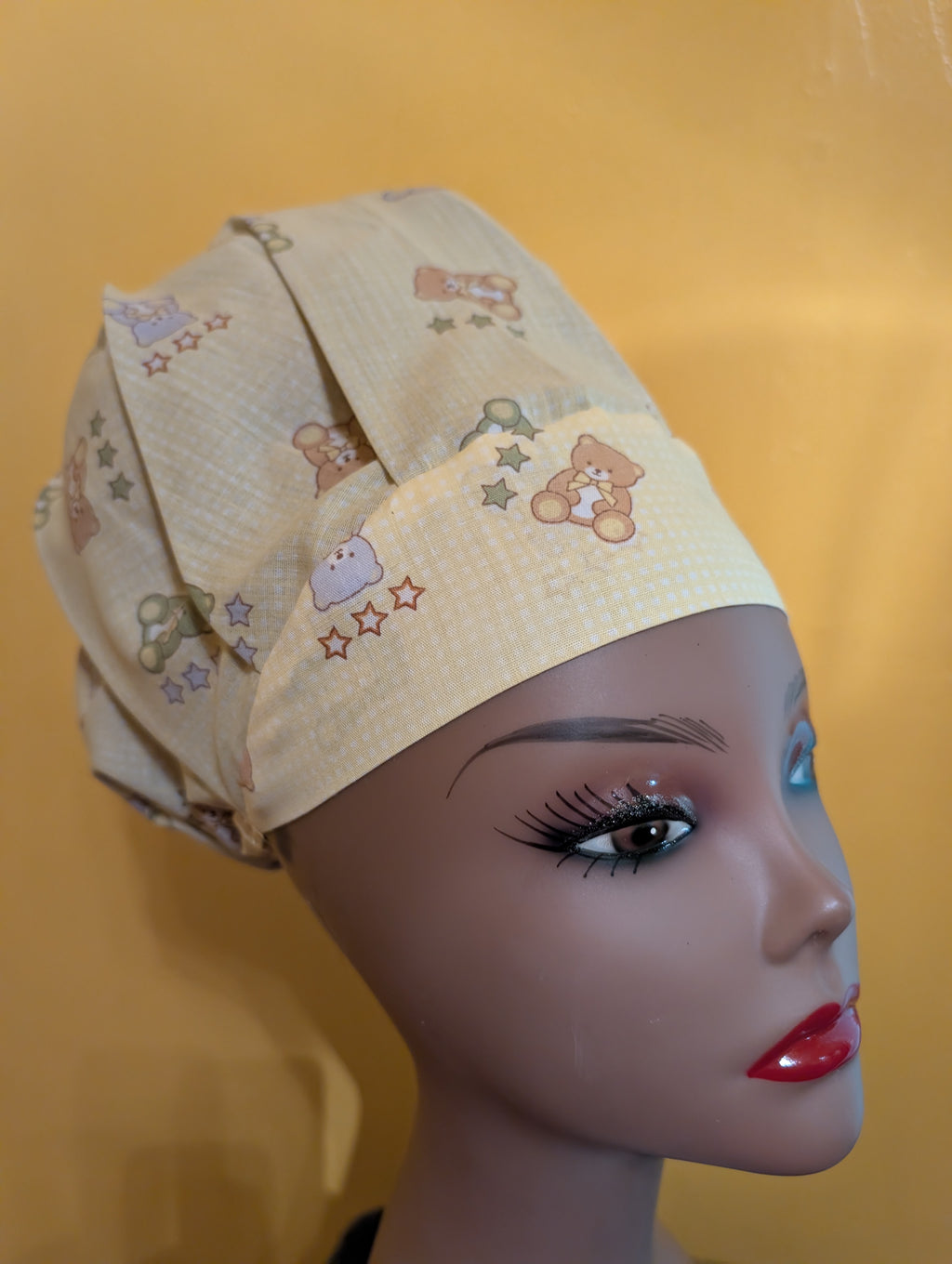 Yellow Care Bear Baby Satin Lined Bouffant Style Hat