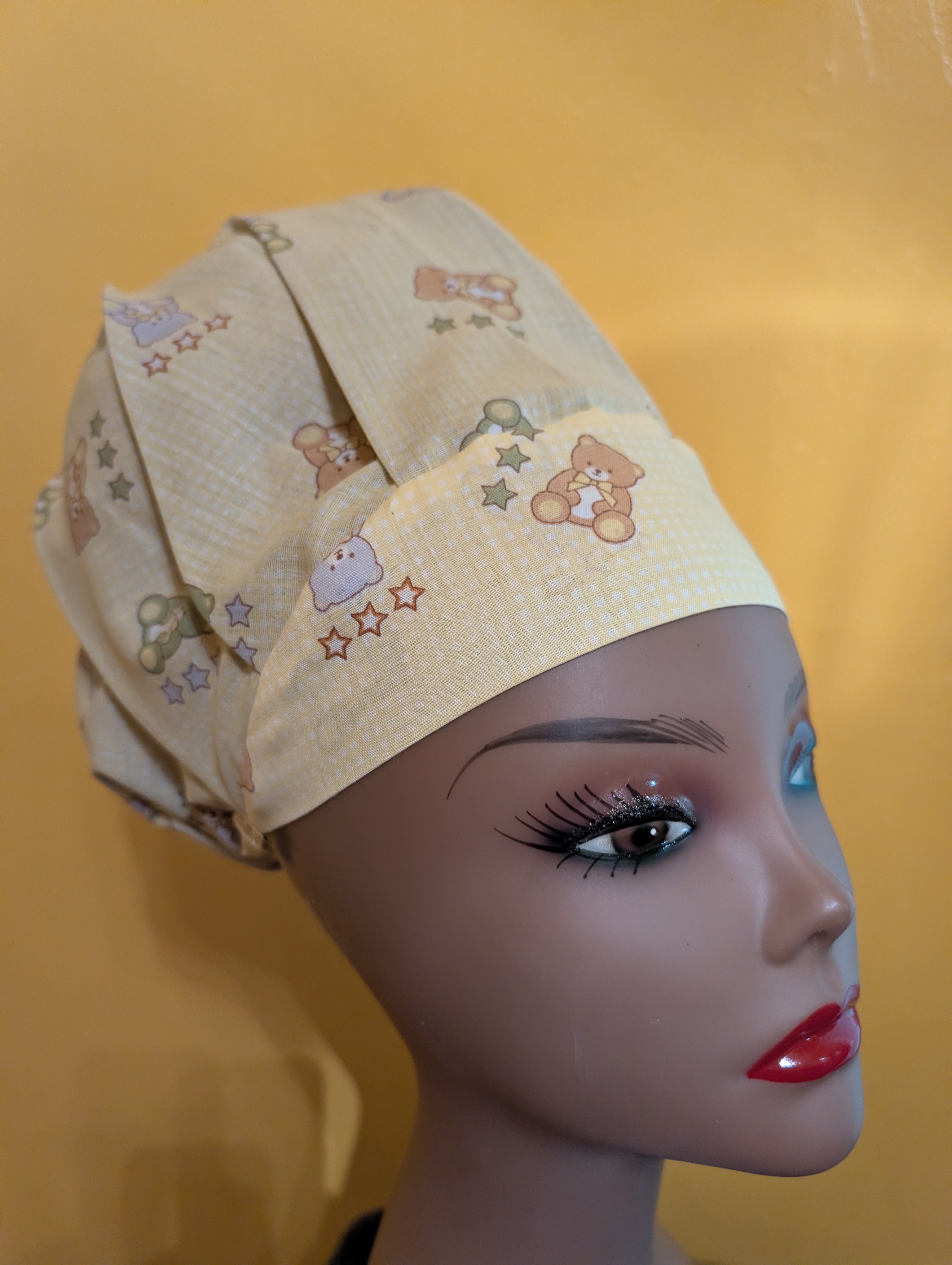 Yellow Care Bear Baby Satin Lined Bouffant Style Hat