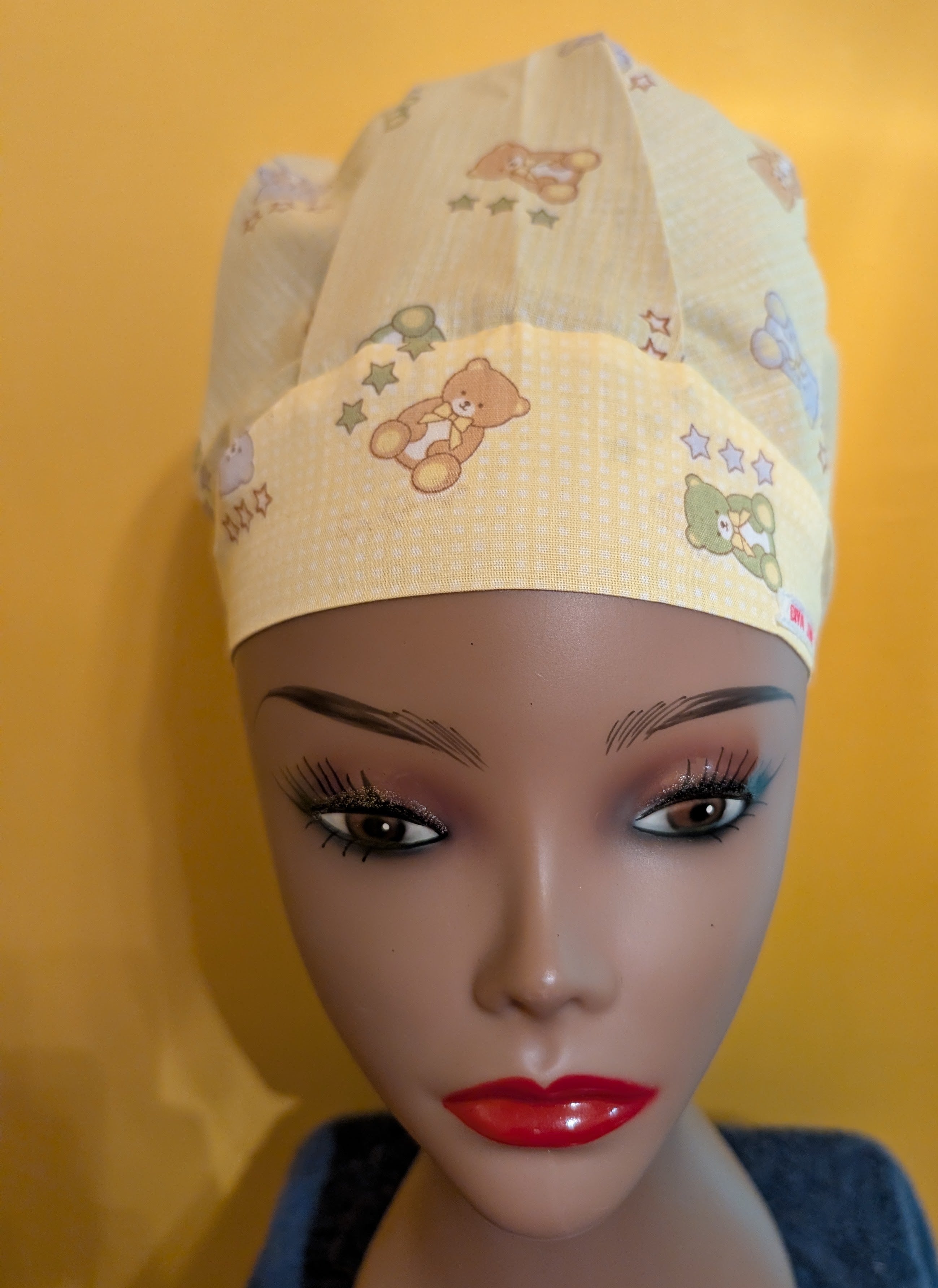 Yellow Care Bear Baby Satin Lined Bouffant Style Hat