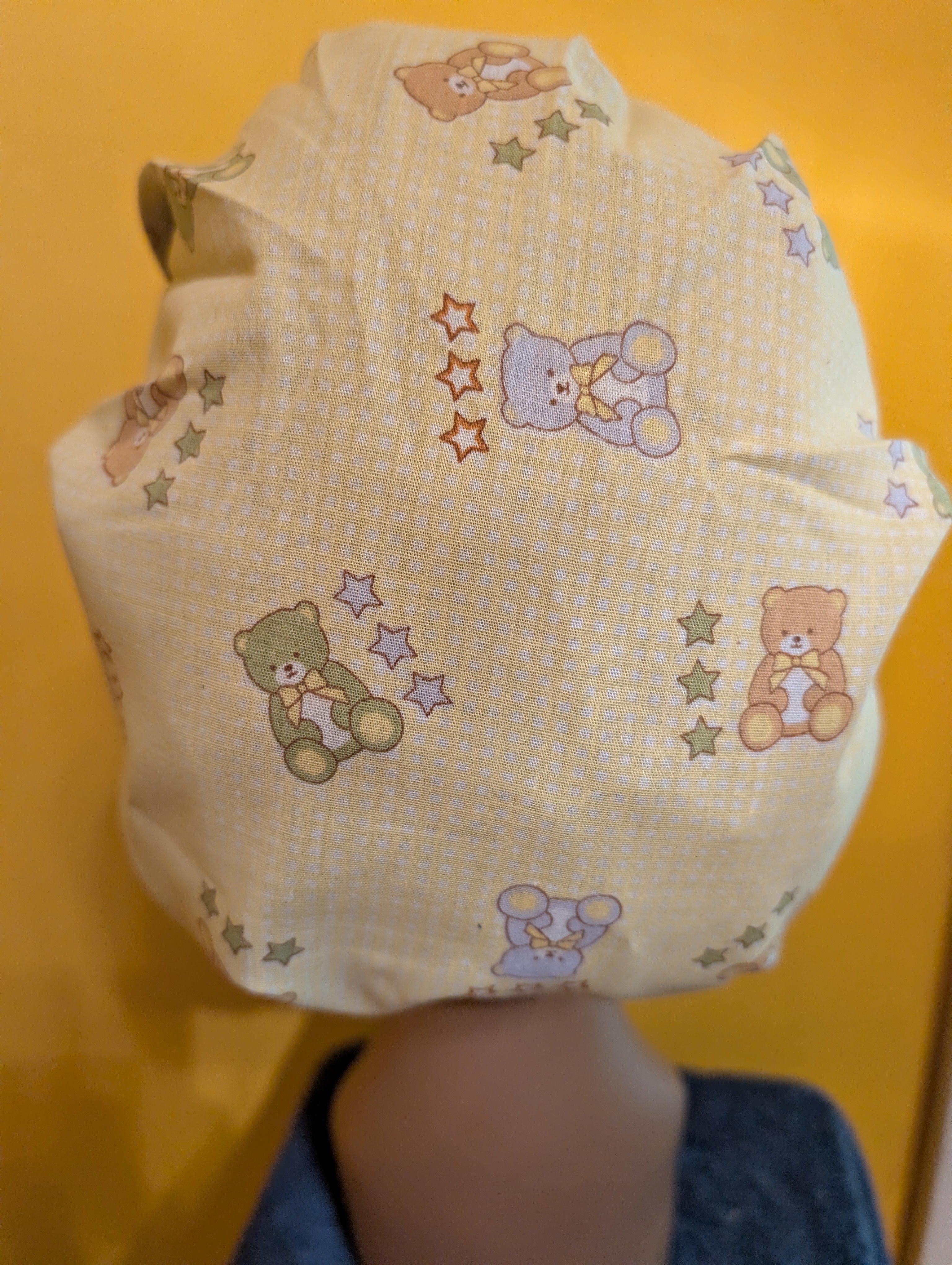 Yellow Care Bear Baby Satin Lined Bouffant Style Hat