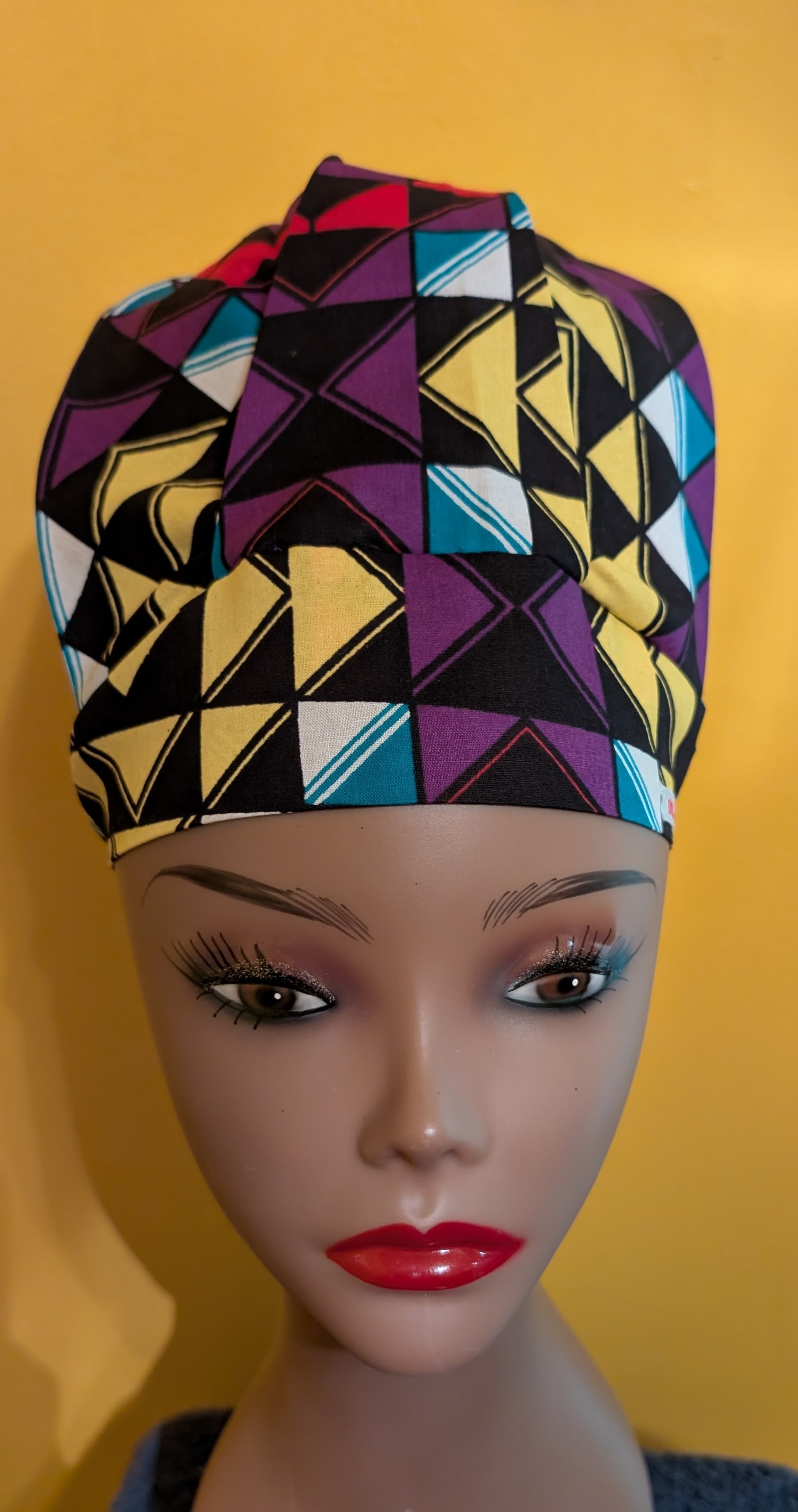 Purple/Yellow/White/Teal Satin Lined Bouffant Style Hat