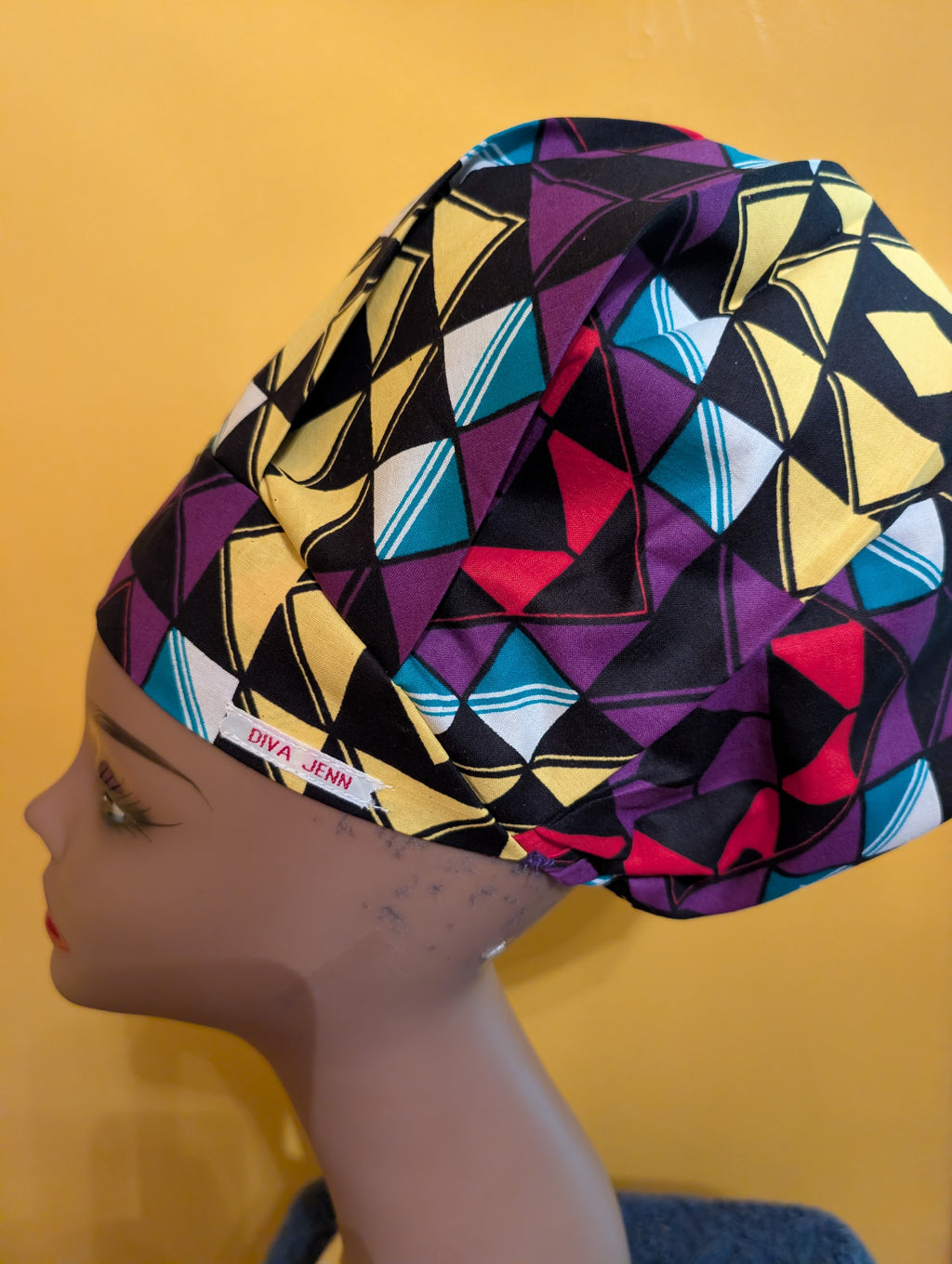 Purple/Yellow/White/Teal Satin Lined Bouffant Style Hat