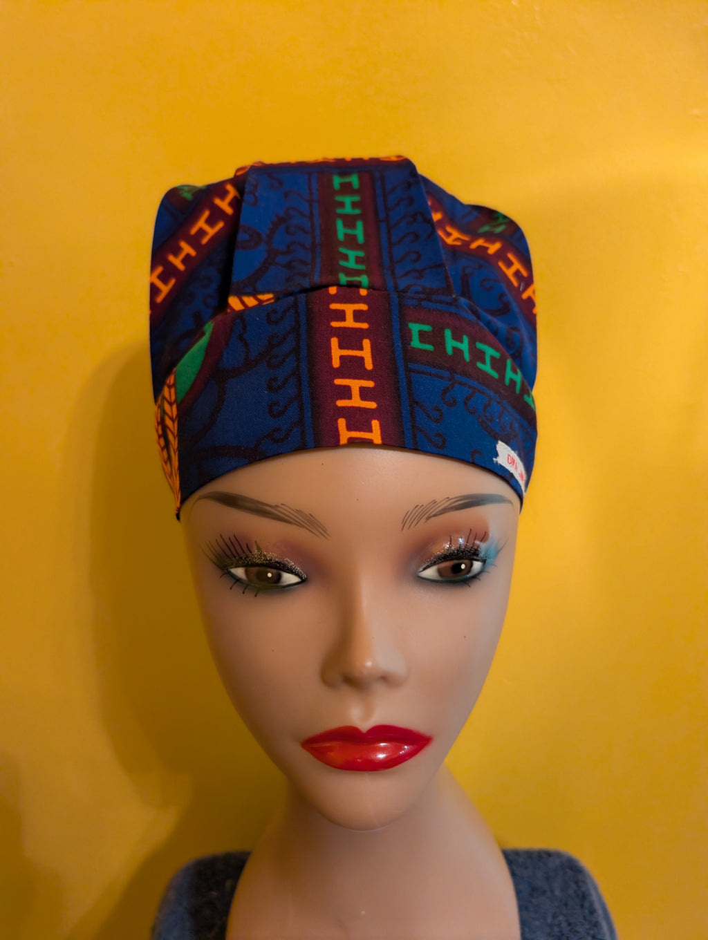 Blue/Orange Satin Lined Bouffant Style Hat