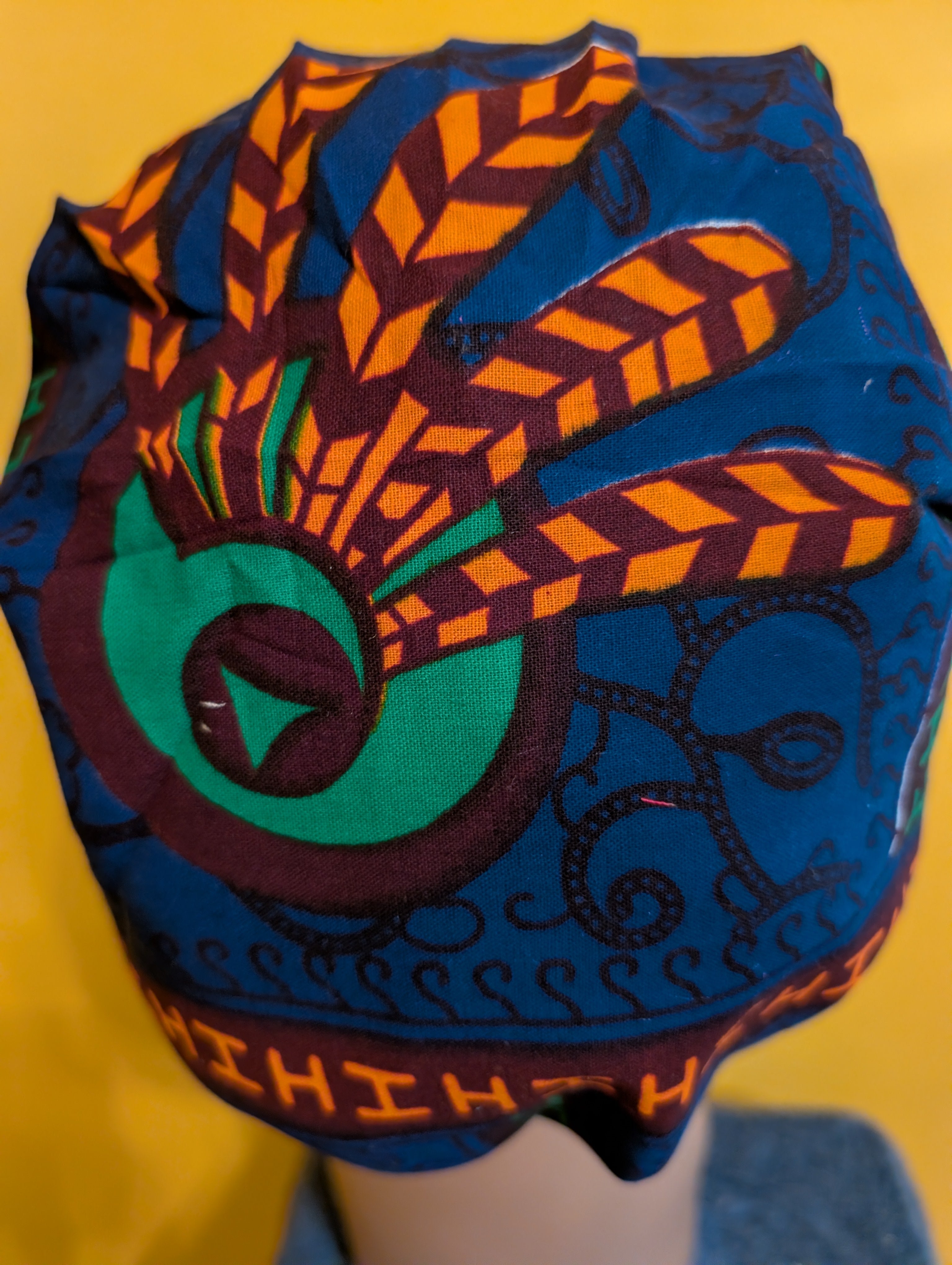 Blue/Orange Satin Lined Bouffant Style Hat