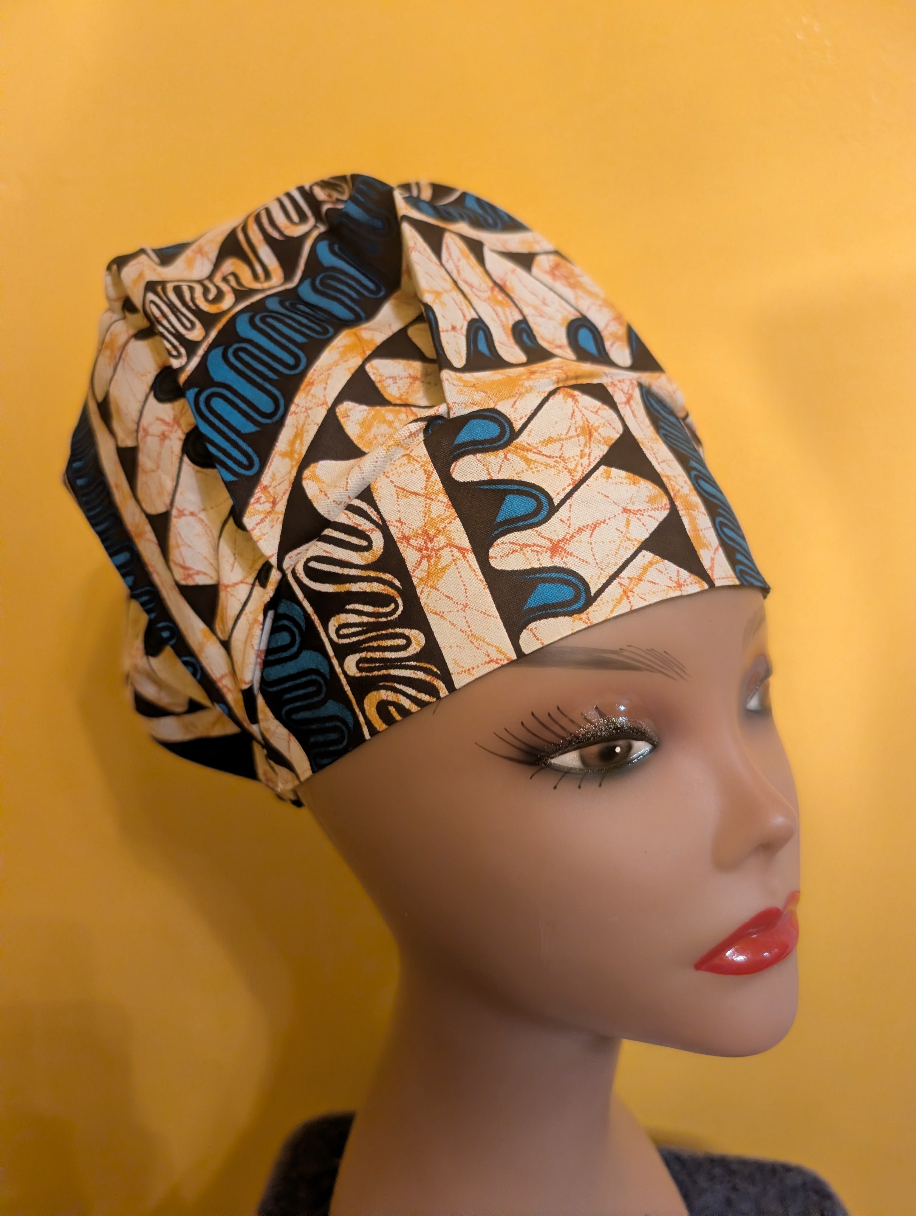 Blue/White/Black Satin Lined Bouffant Style Hat