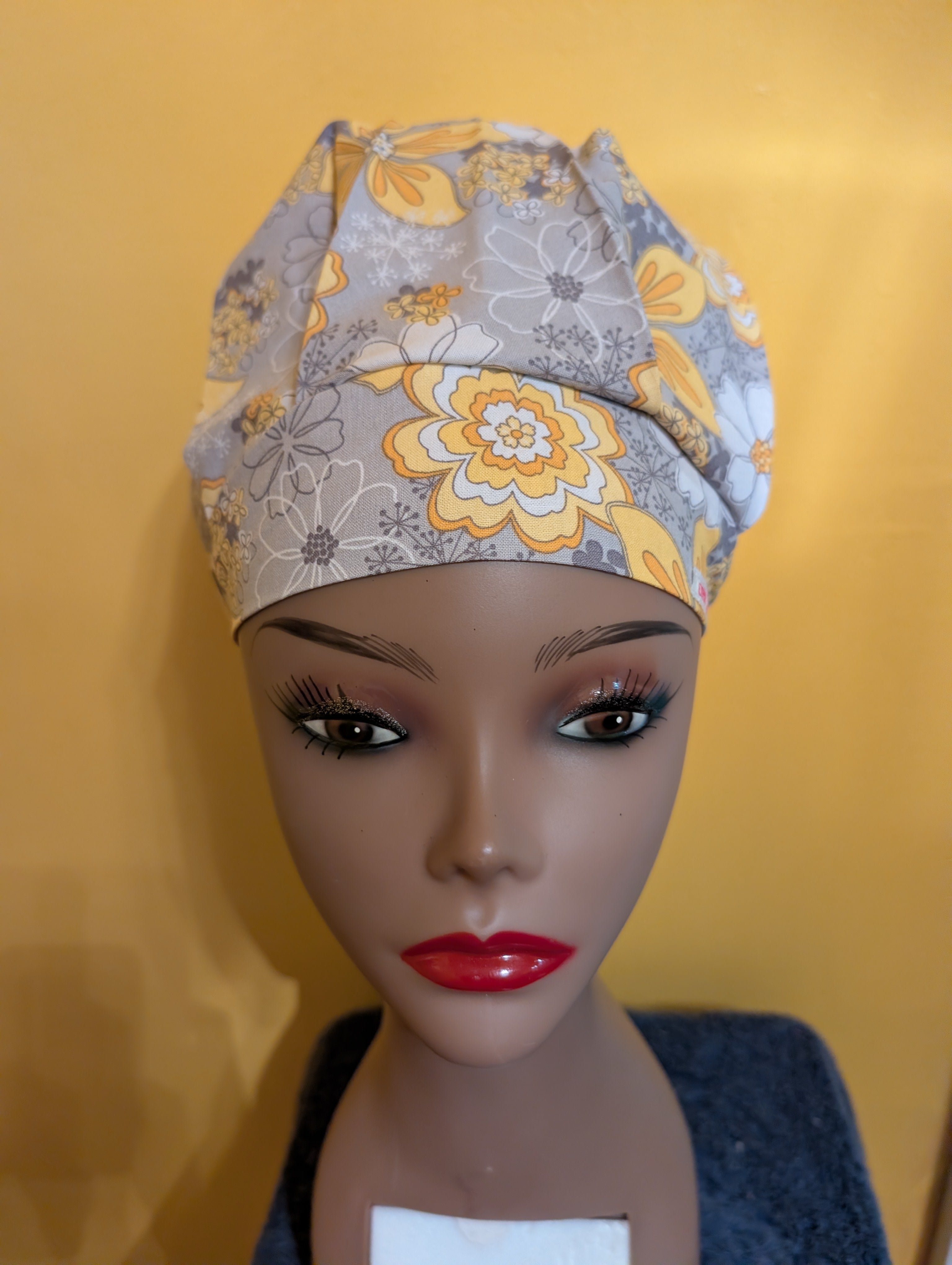 Yellow/Grey/White Satin Lined Bouffant Style Hat