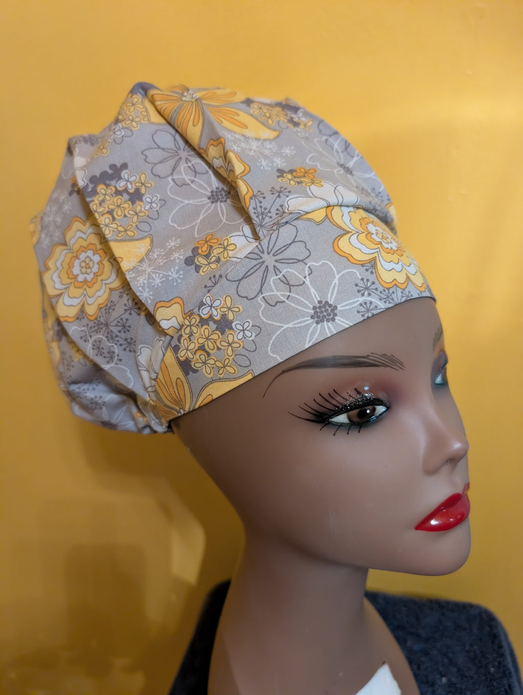 Yellow/Grey/White Satin Lined Bouffant Style Hat
