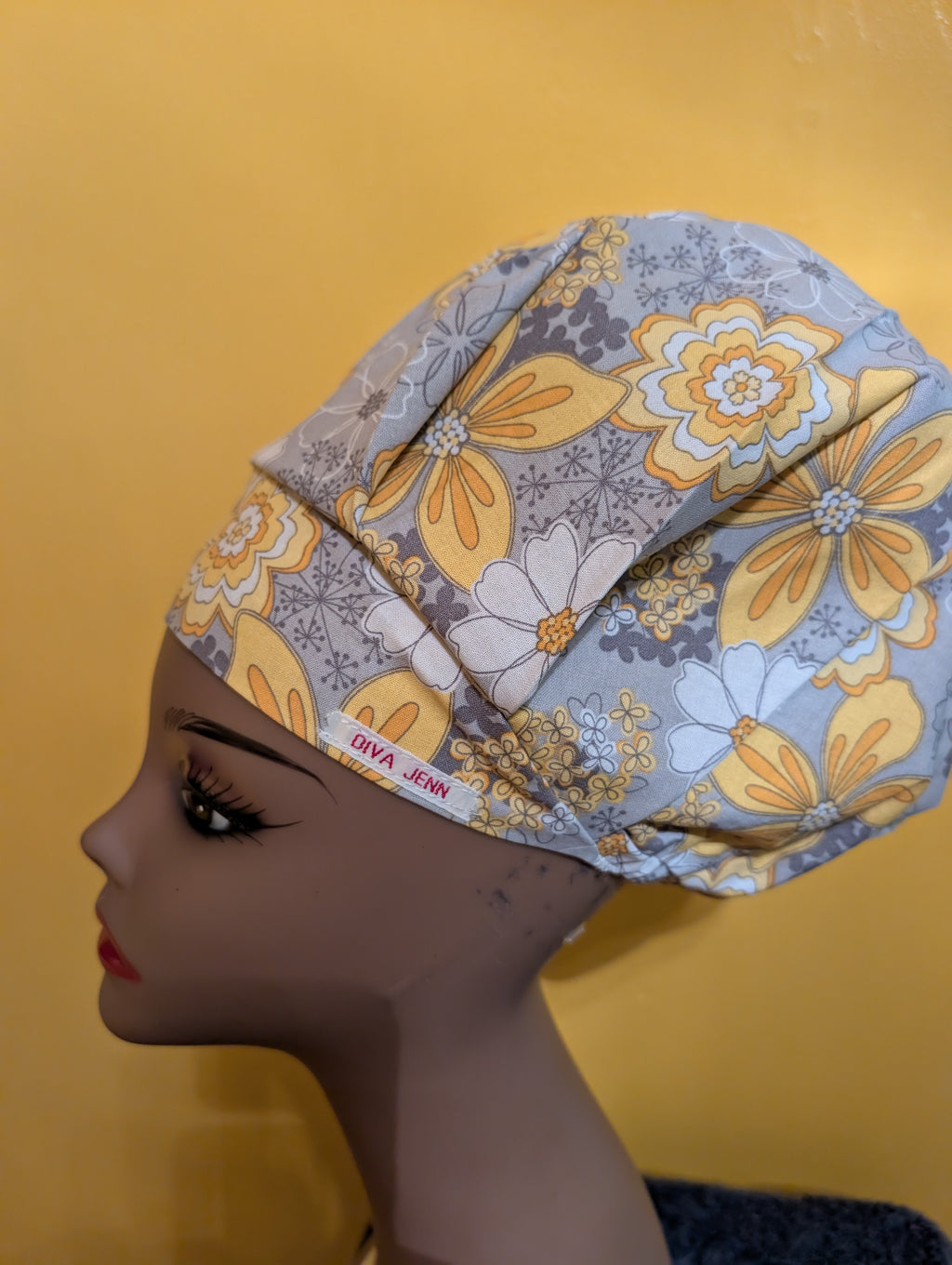 Yellow/Grey/White Satin Lined Bouffant Style Hat