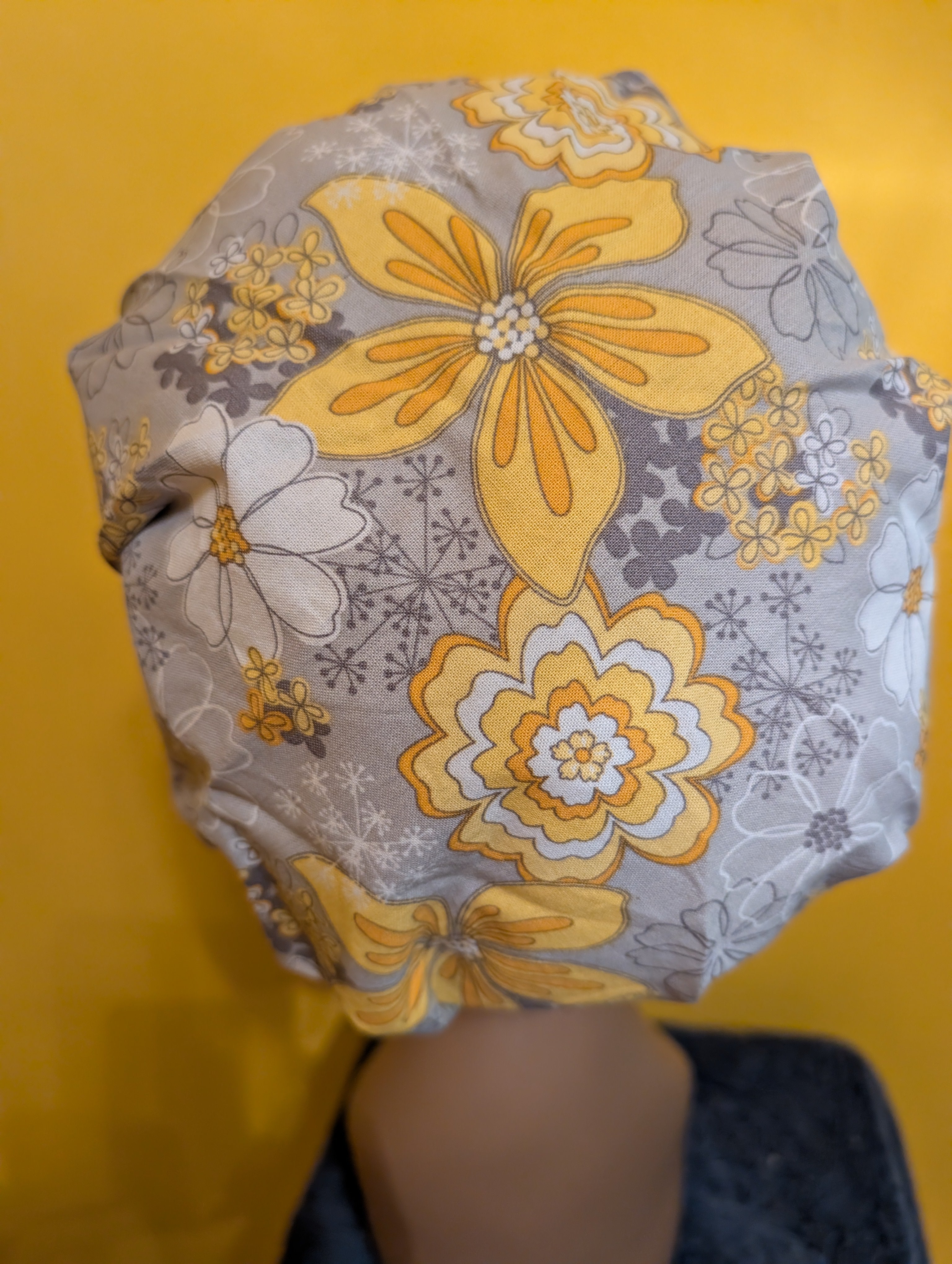 Yellow/Grey/White Satin Lined Bouffant Style Hat