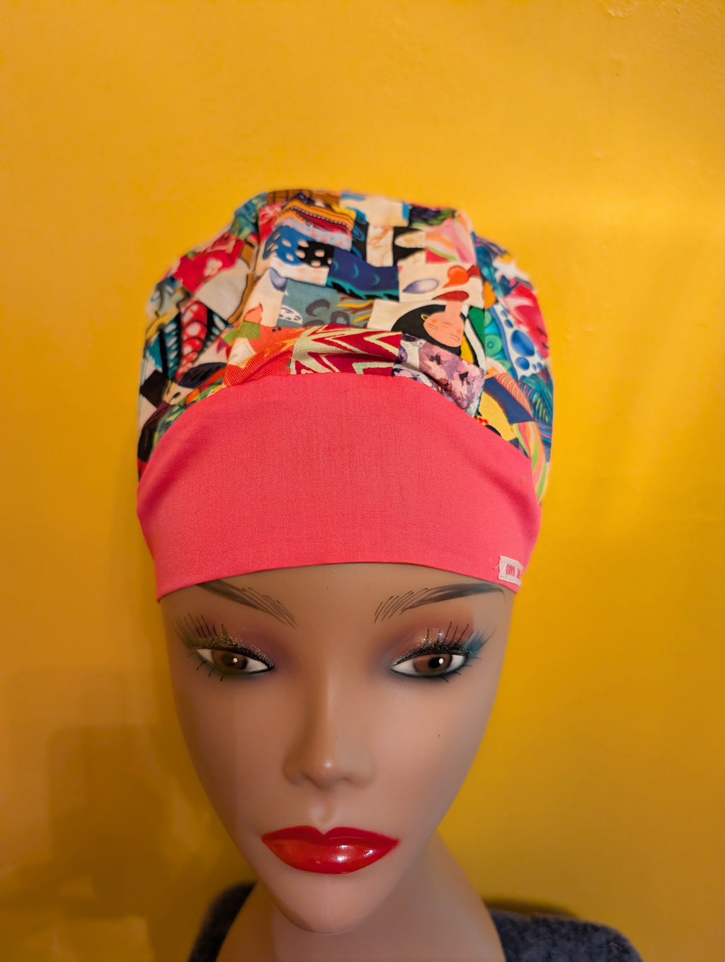 Multicolored Quilted Satin Line Bouffant Style Hat