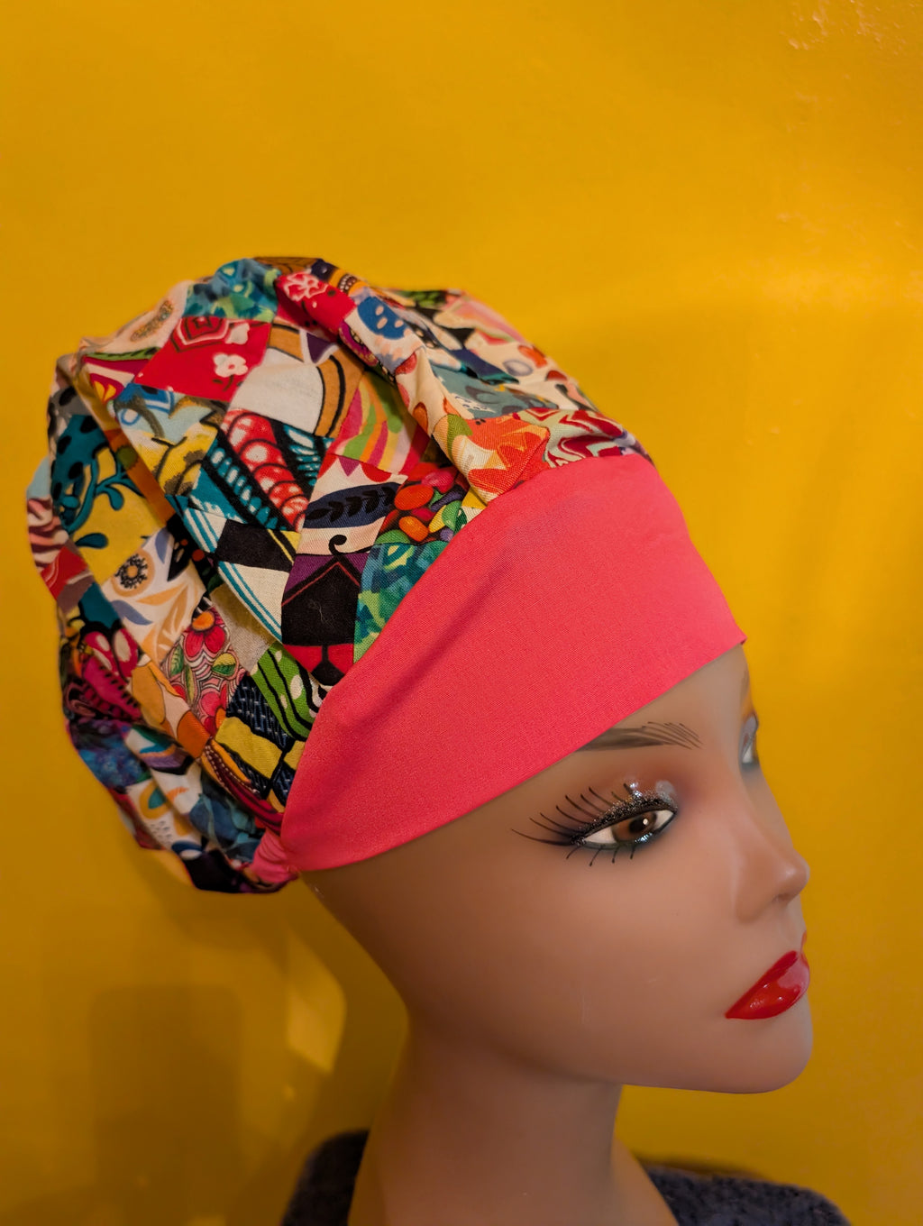 Multicolored Quilted Satin Line Bouffant Style Hat