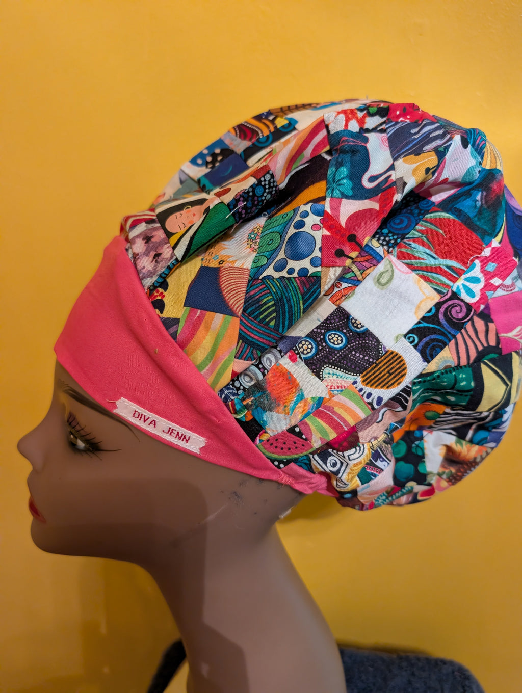 Multicolored Quilted Satin Line Bouffant Style Hat