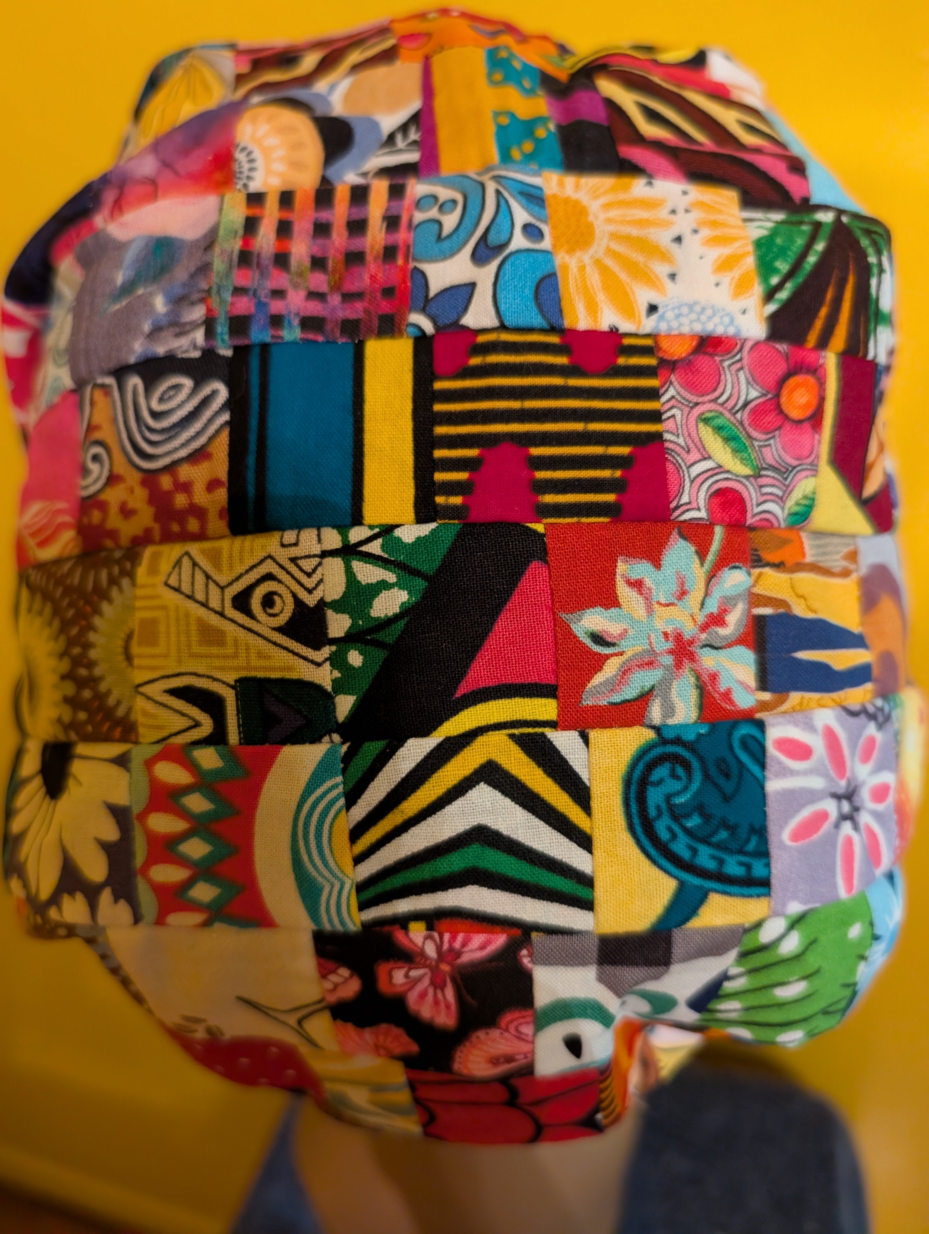 Multicolored Quilted Satin Line Bouffant Style Hat