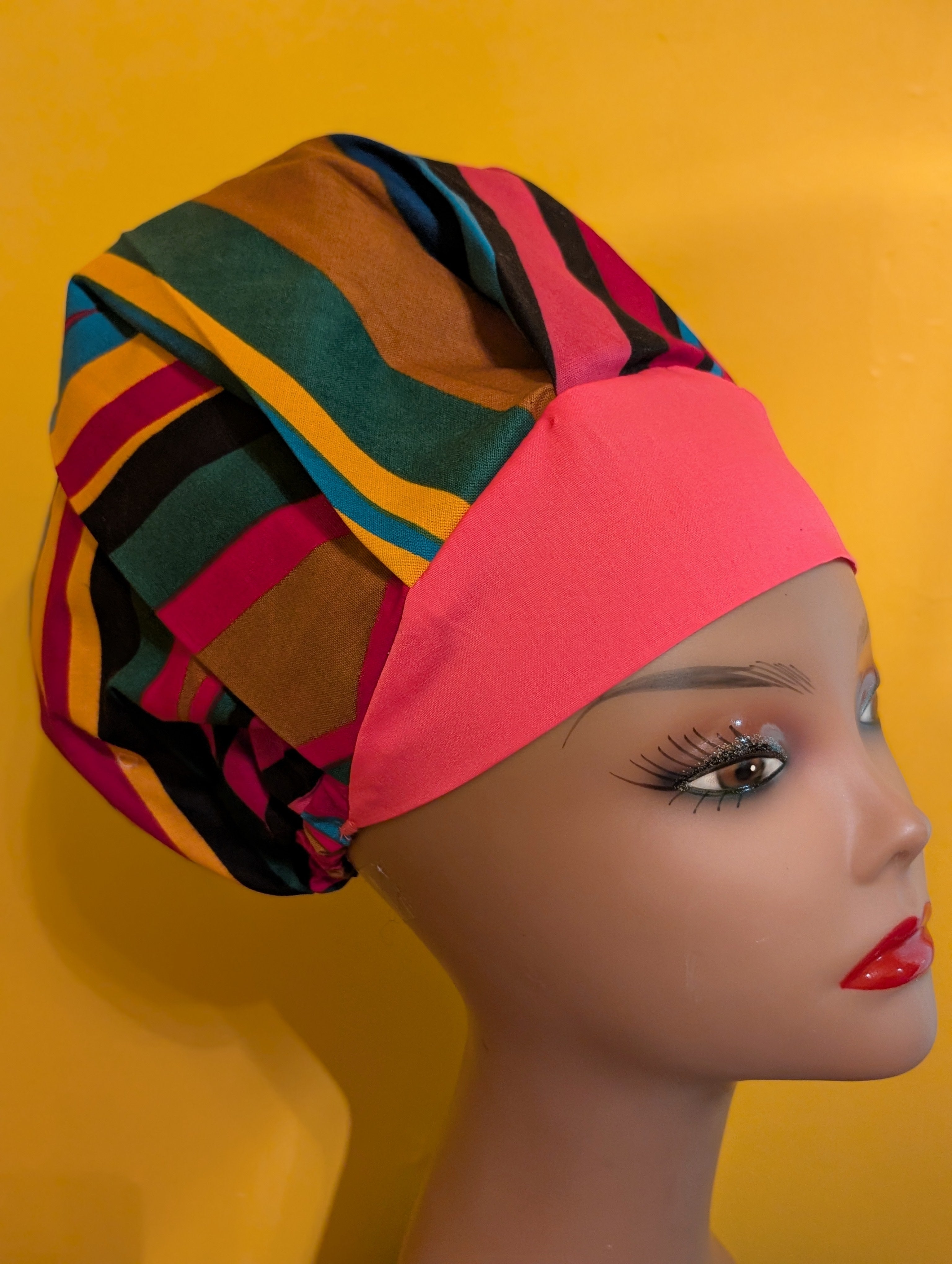 Pink/Green/Brown/Gold/Blue Satin Lined Bouffant Style Hat