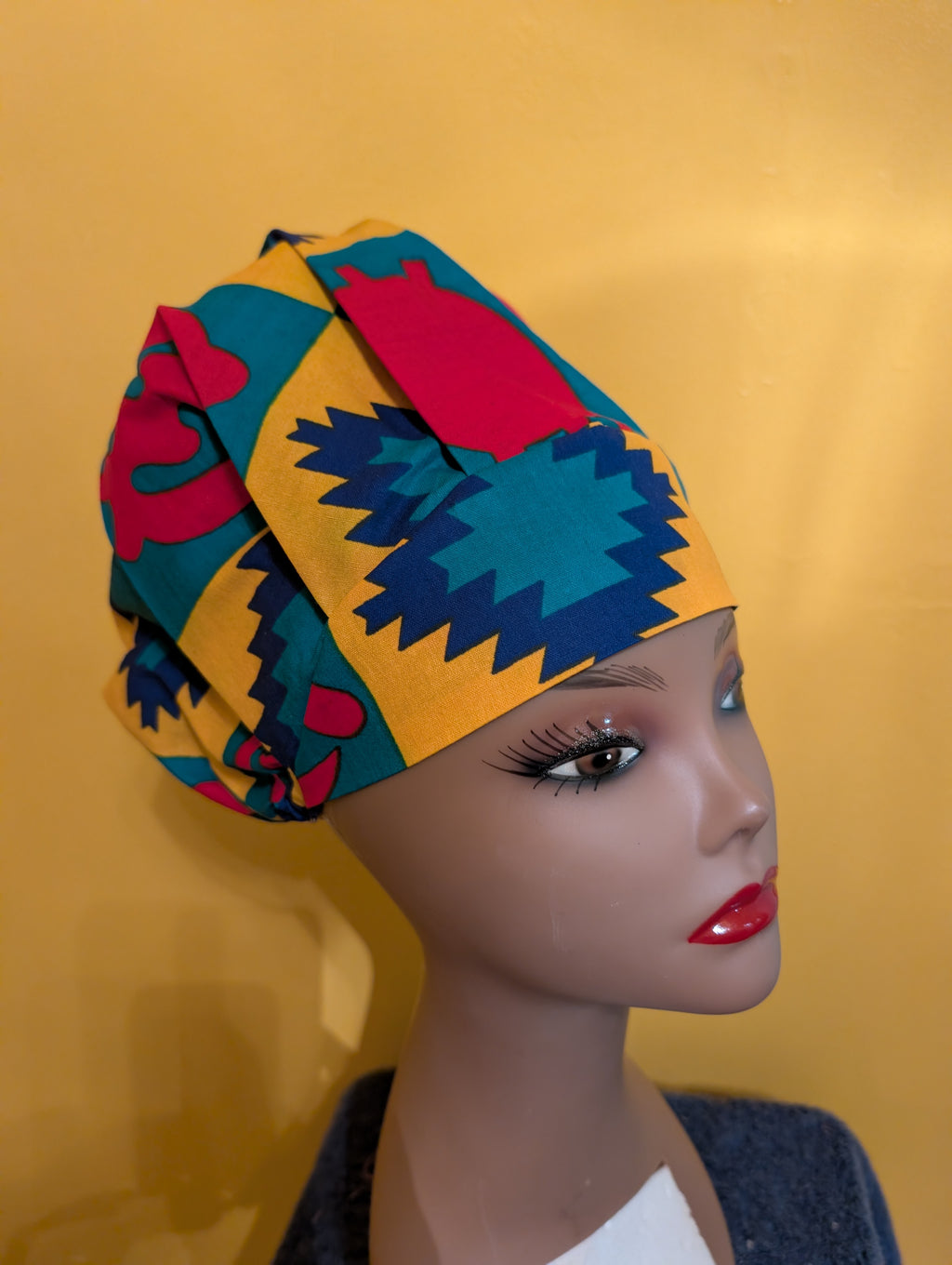 Gold/Red/Blue Satin Lined Bouffant Style Hat