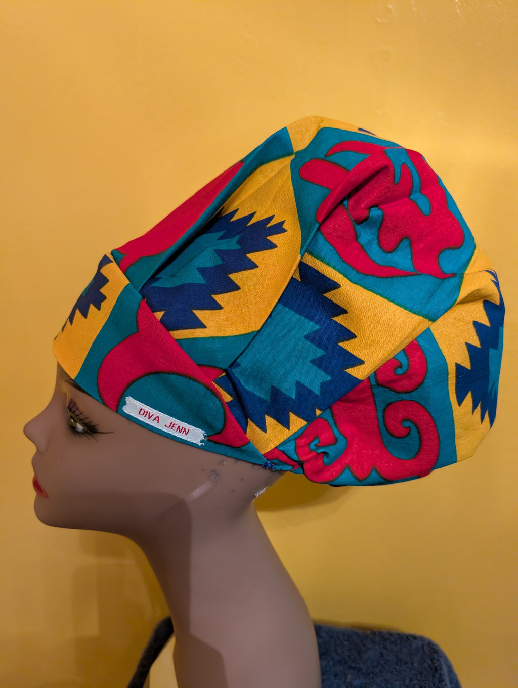 Gold/Red/Blue Satin Lined Bouffant Style Hat