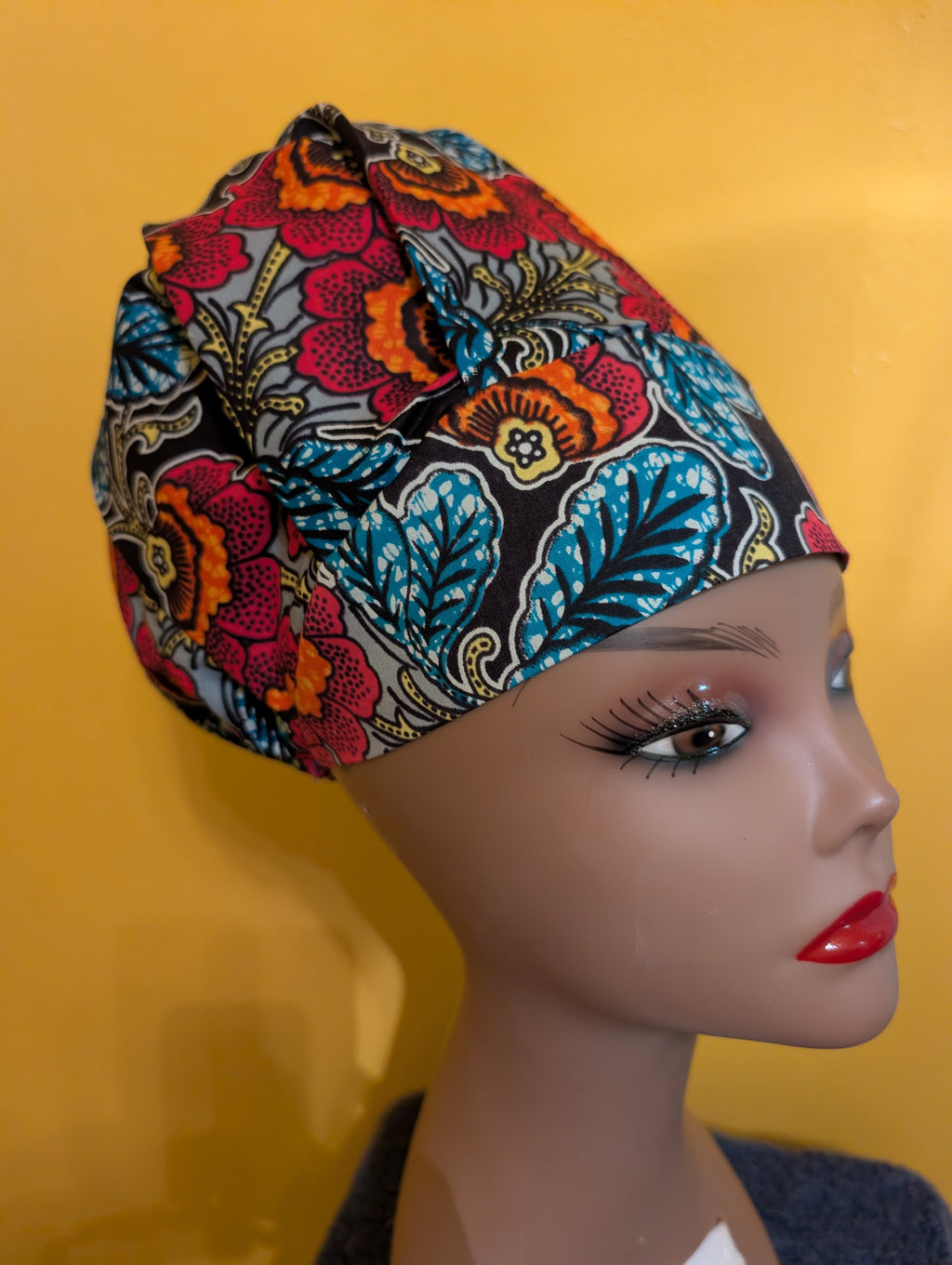 Blue/Orange/Pink/Black Satin Lined Bouffant Style Hat