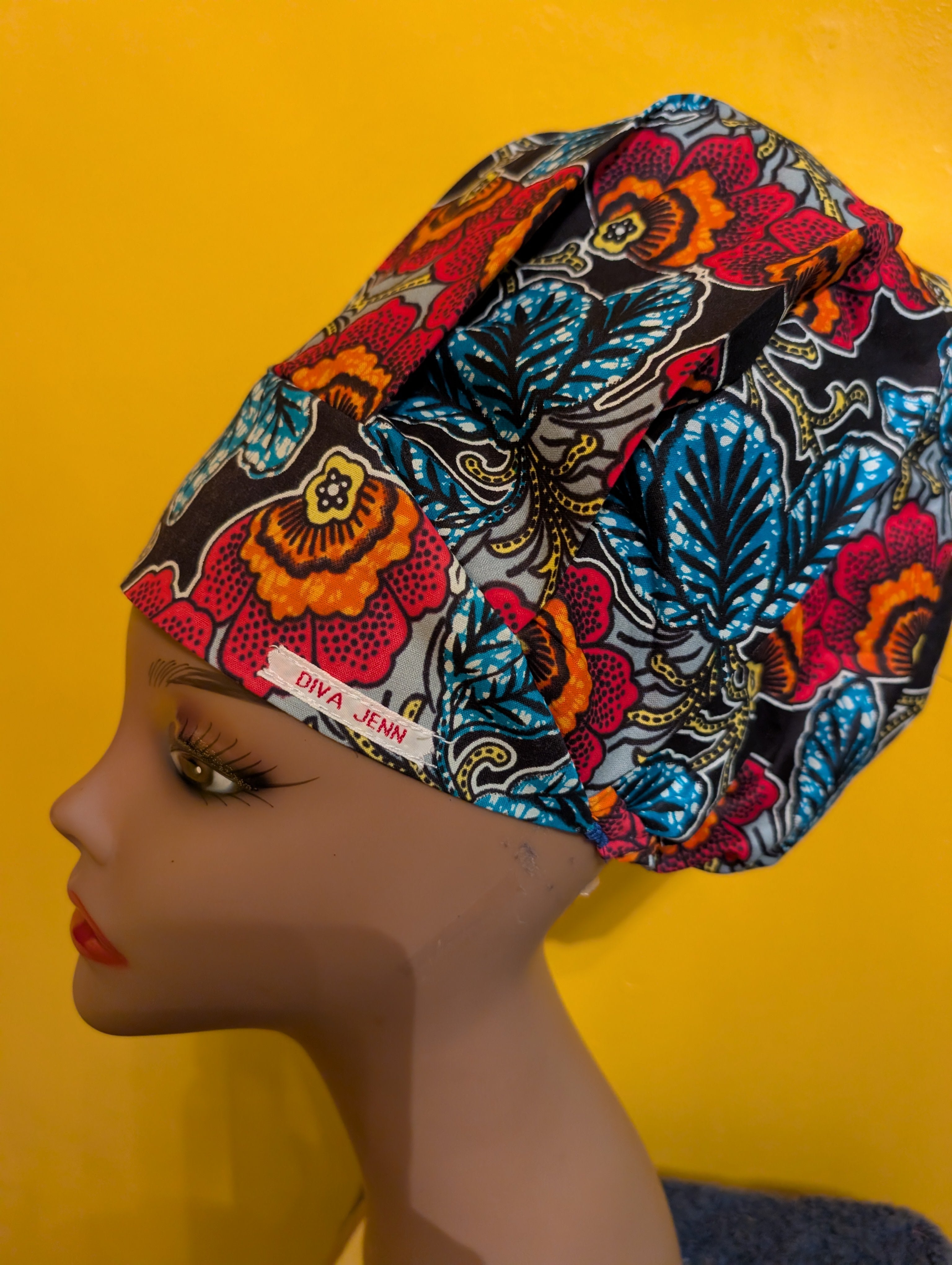 Blue/Orange/Pink/Black Satin Lined Bouffant Style Hat
