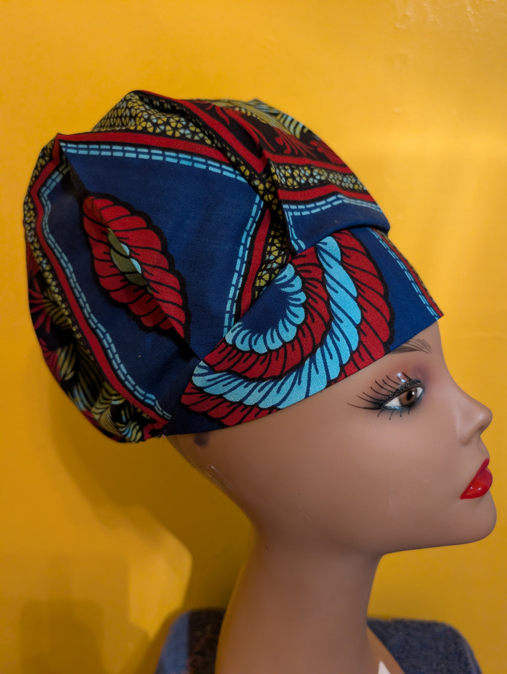 Blu/Yellow/Red Satin Lined Bouffant Style Hat