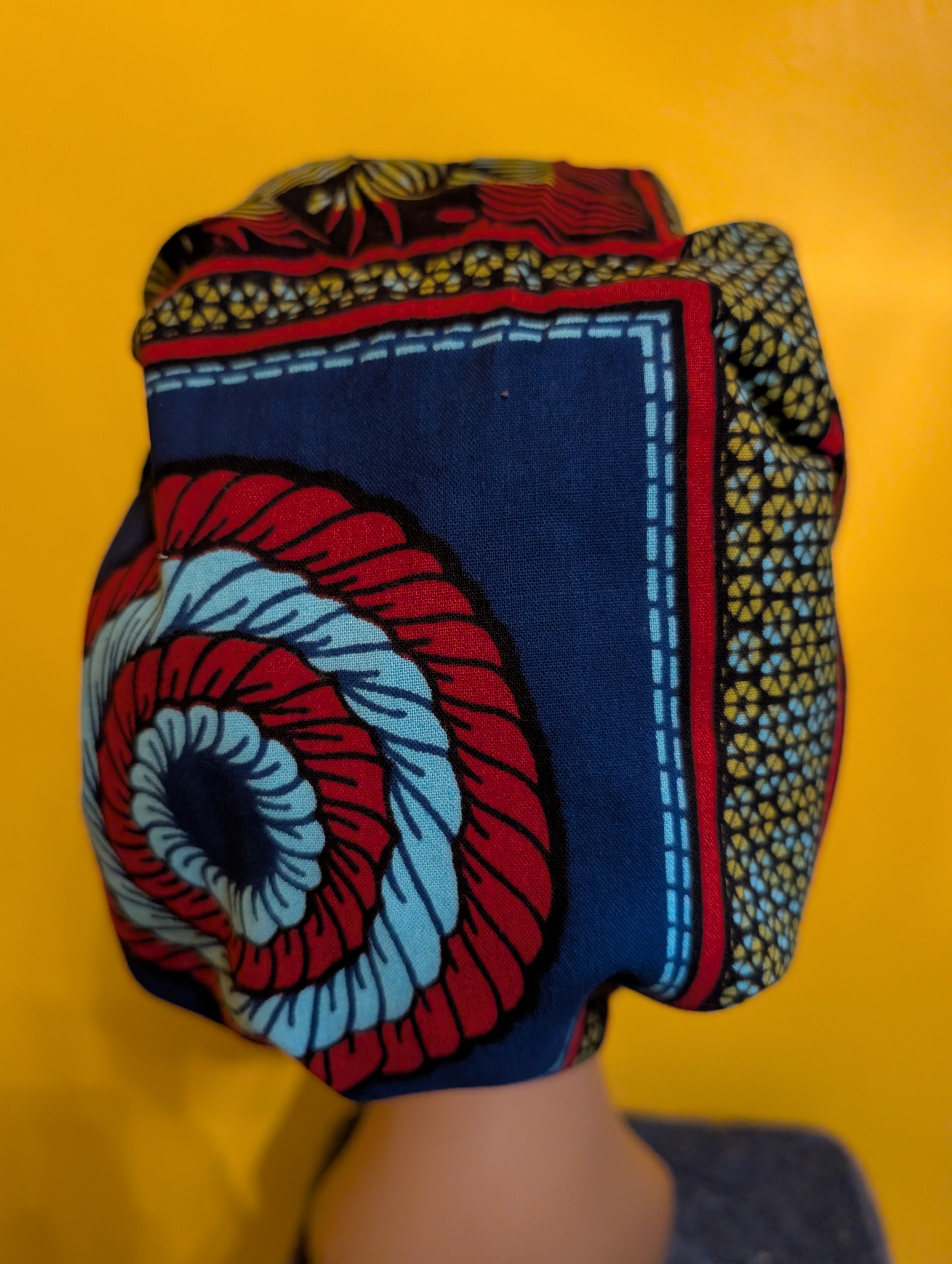 Blu/Yellow/Red Satin Lined Bouffant Style Hat