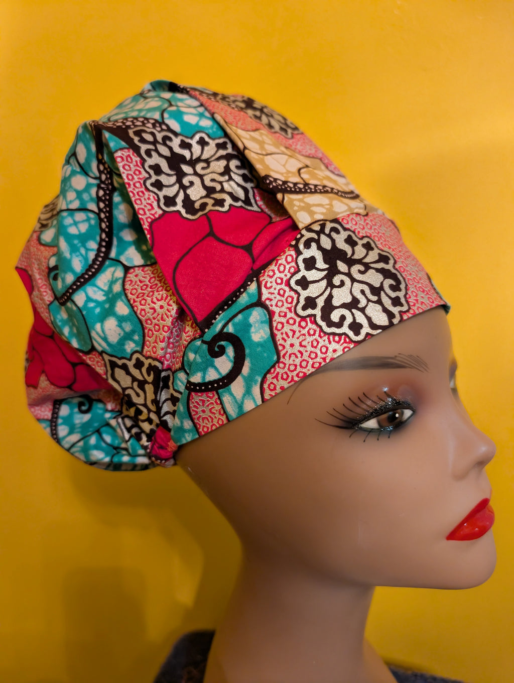 Pink/Teal/White Satin Lined Bouffant Style Hat