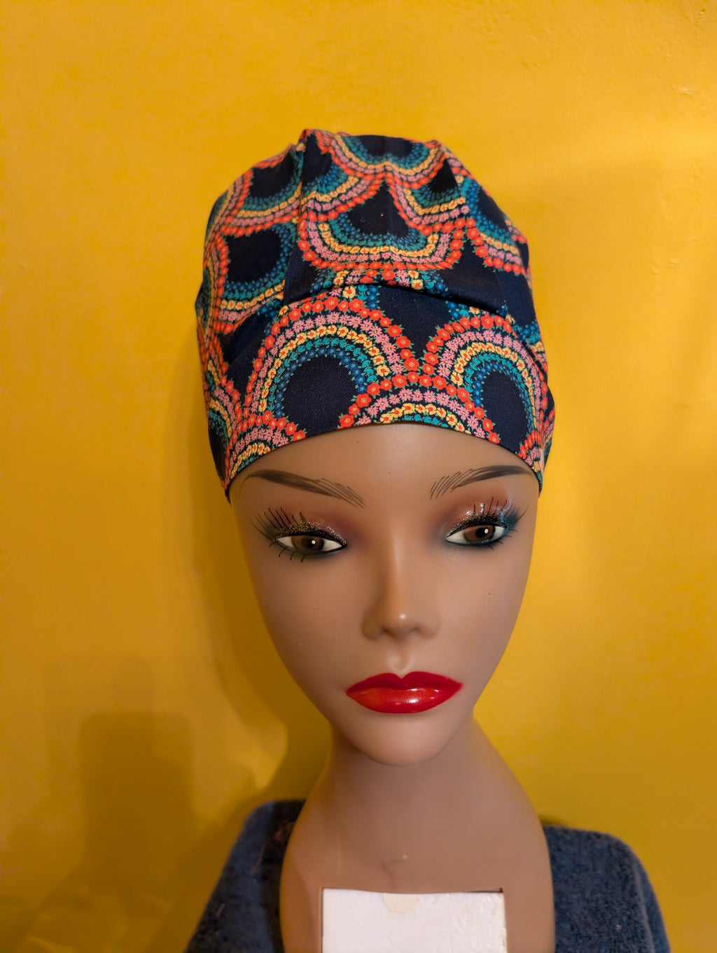 Pink/Yellow/Blue Satin Lined Bouffant Style Hat