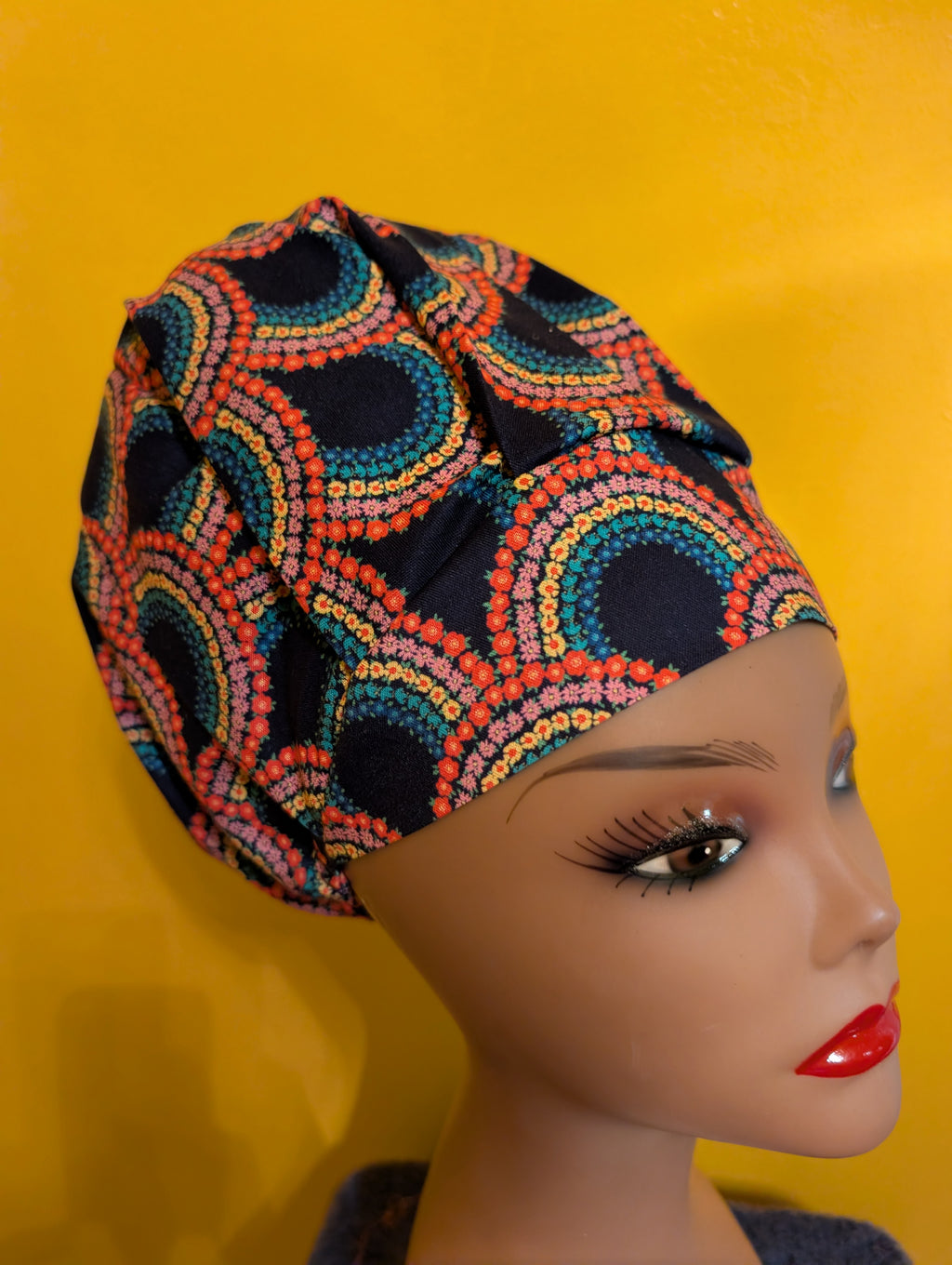 Pink/Yellow/Blue Satin Lined Bouffant Style Hat