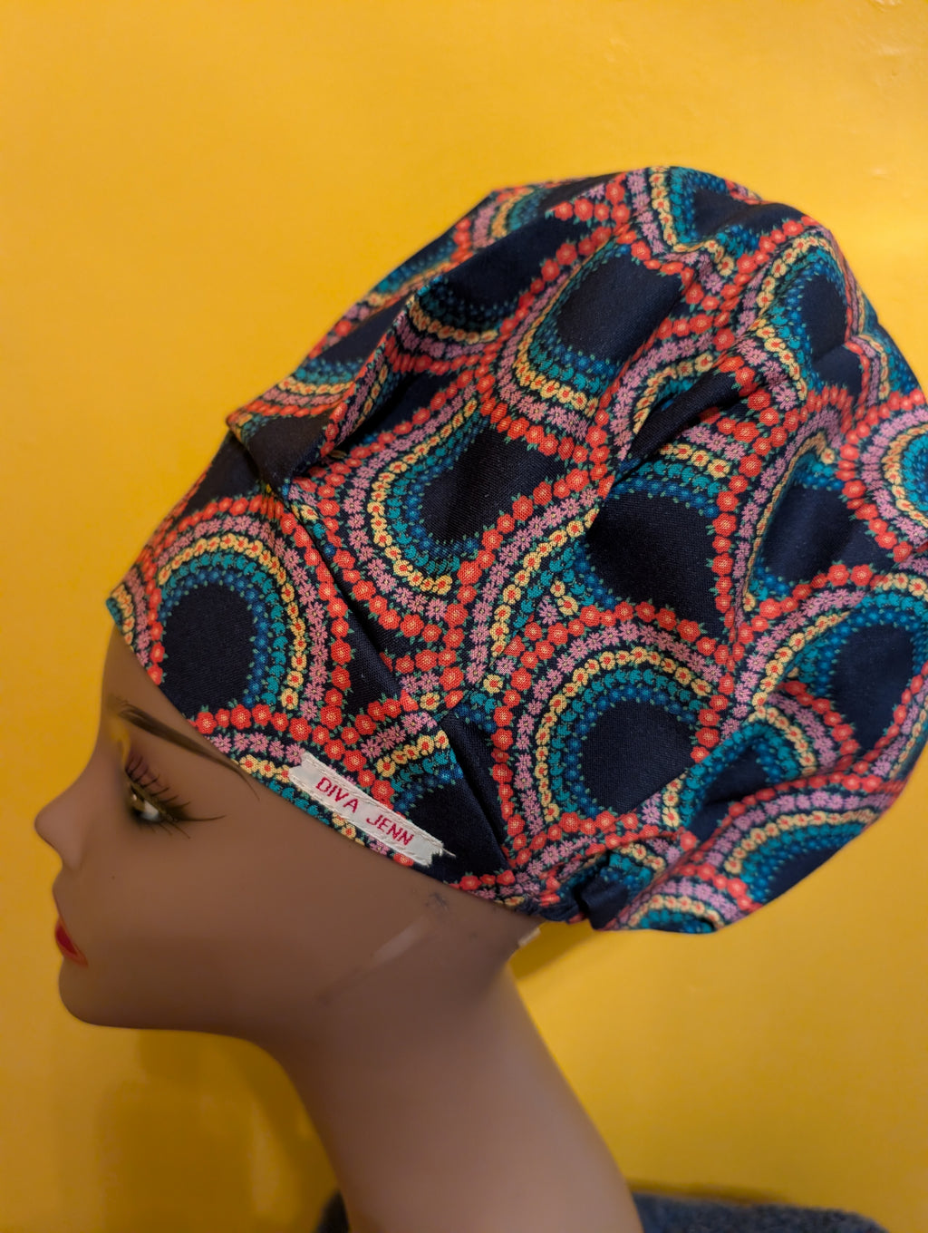 Pink/Yellow/Blue Satin Lined Bouffant Style Hat