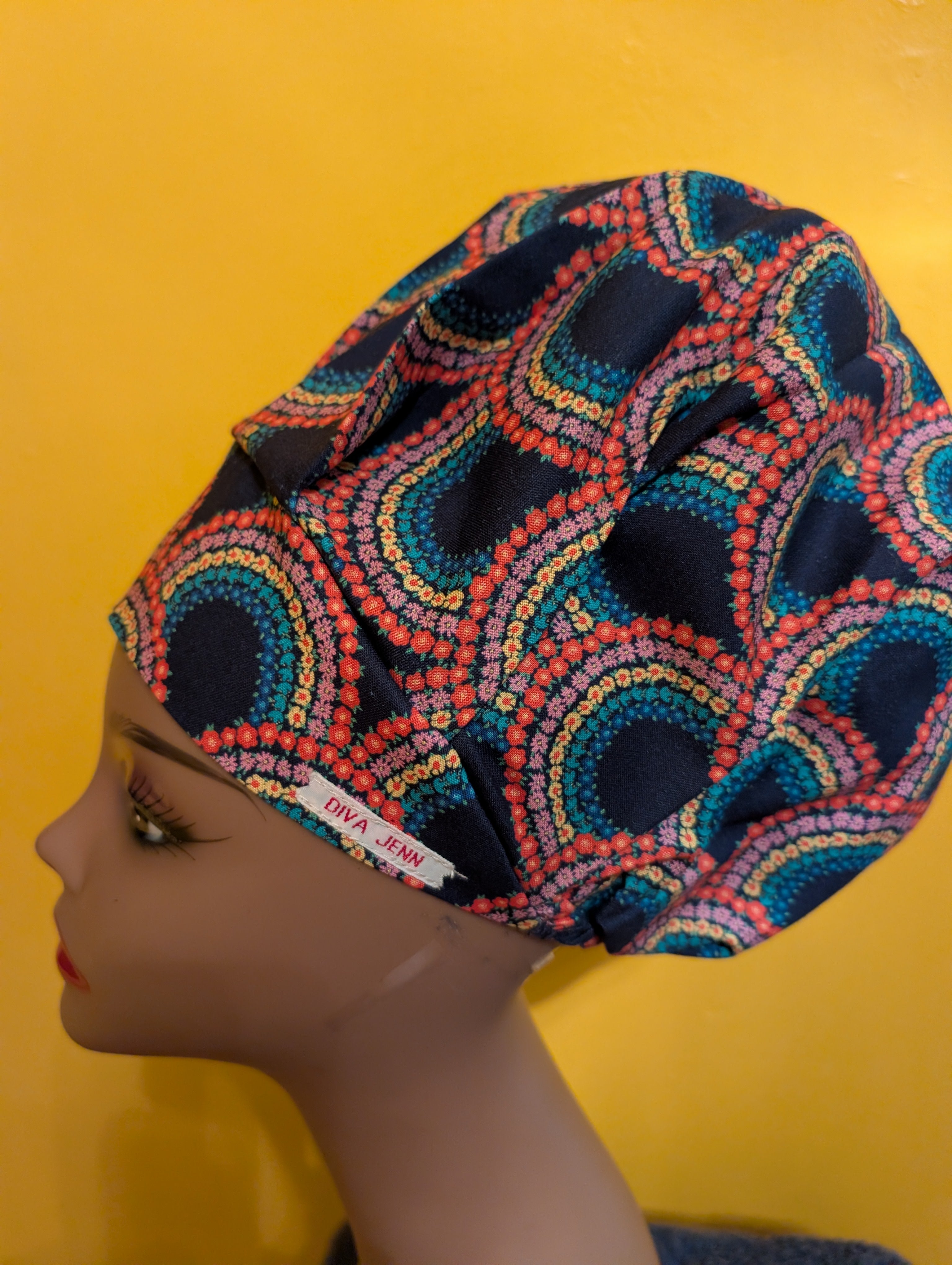 Pink/Yellow/Blue Satin Lined Bouffant Style Hat
